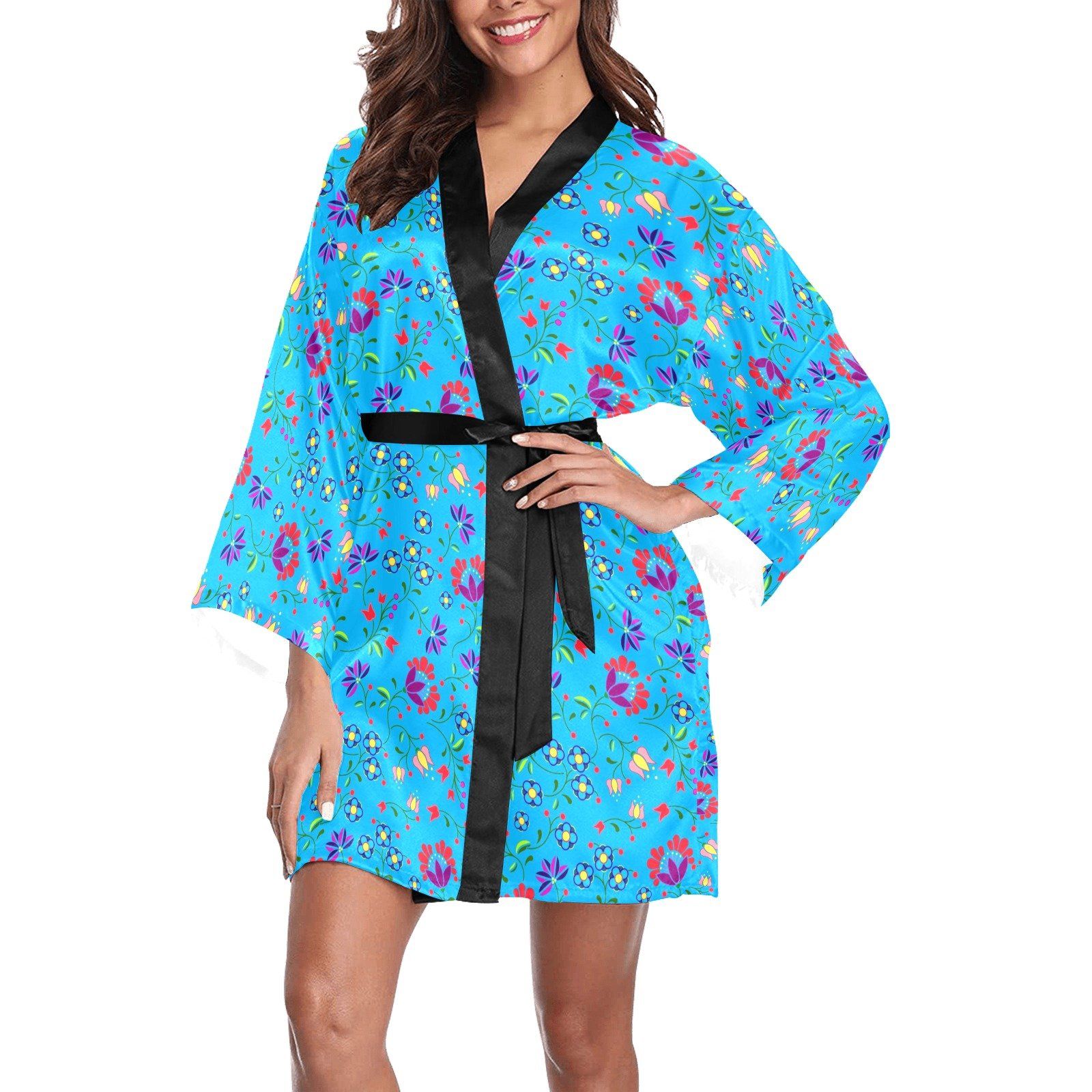 Fleur Indigine Ciel Long Sleeve Kimono Robe Long Sleeve Kimono Robe e-joyer 