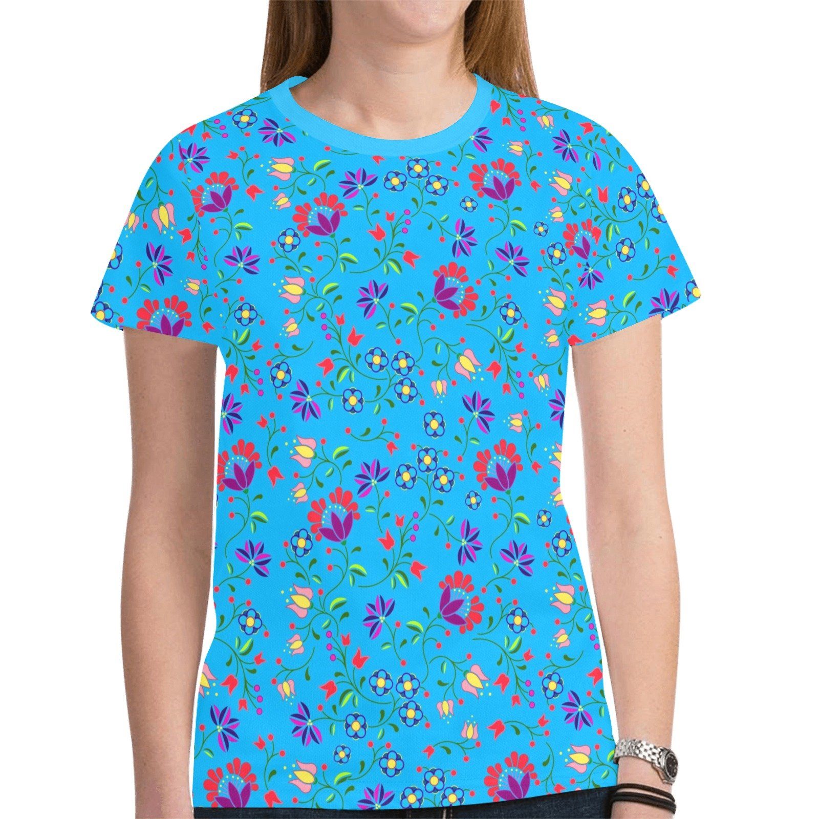 Fleur Indigine Ciel New All Over Print T-shirt for Women (Model T45) tshirt e-joyer 