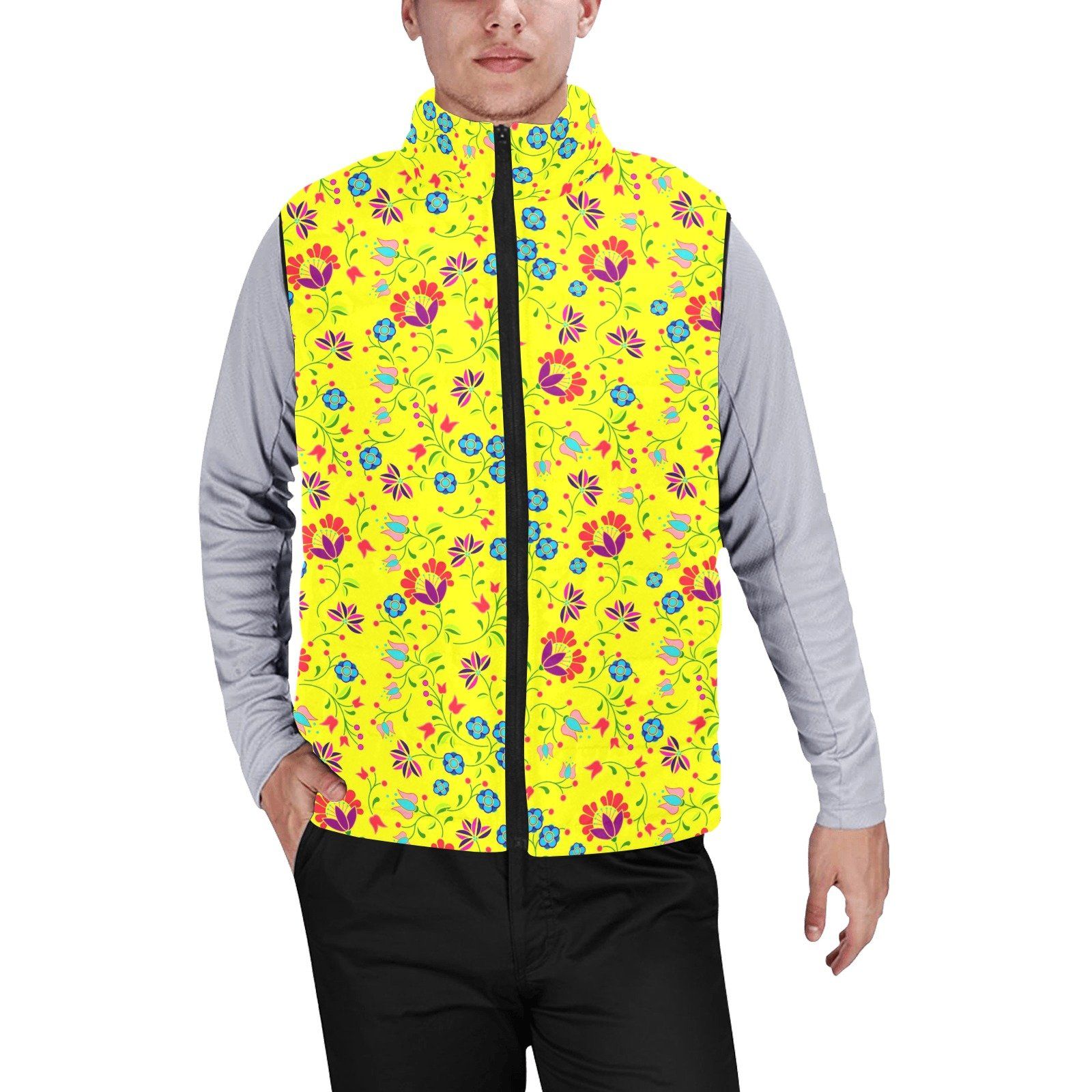 Fleur Indigine Mais Men's Padded Vest Jacket (Model H44) Men's Padded Vest Jacket (H44) e-joyer 