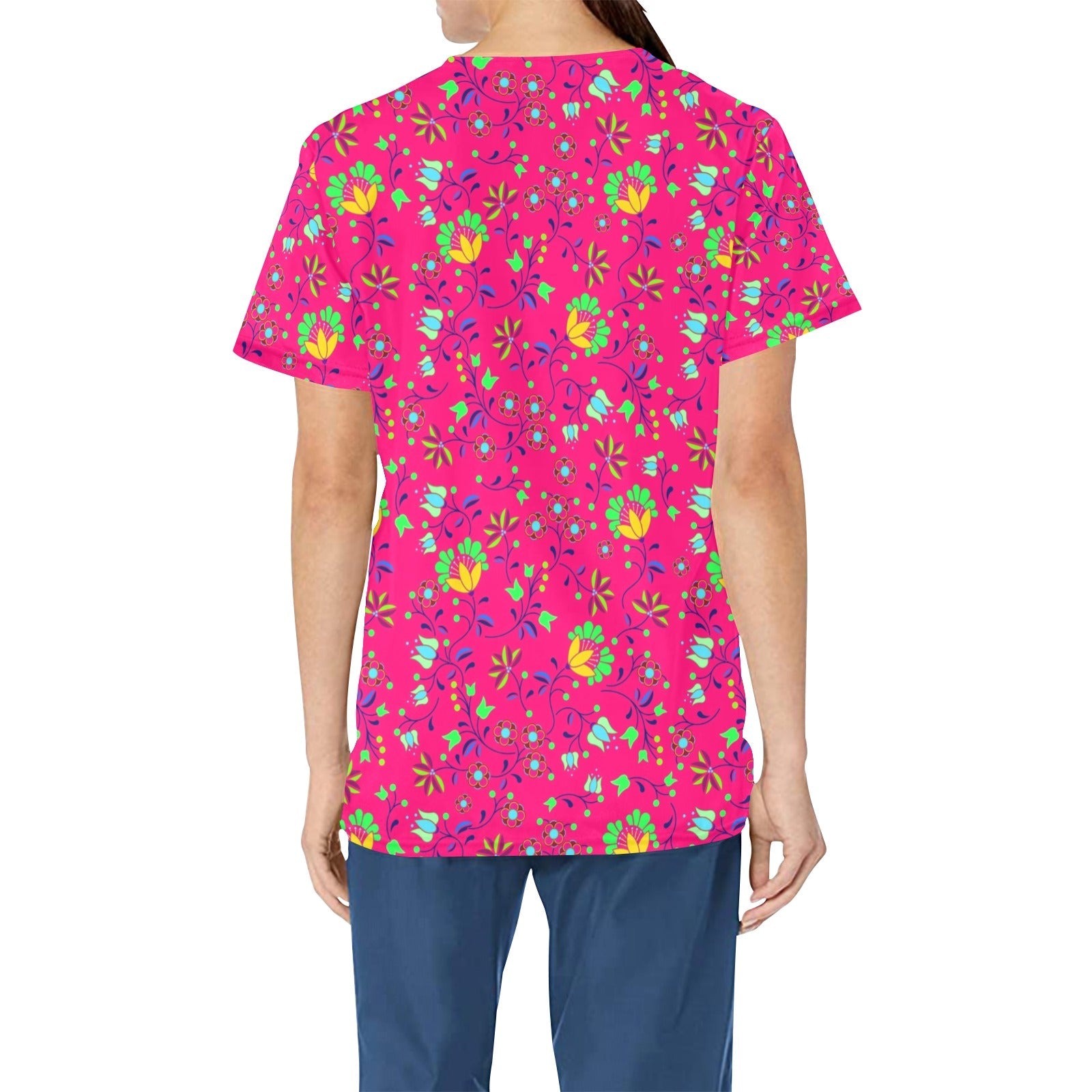 Fleur Indigine Rouge All Over Print Scrub Top Scrub Top e-joyer 