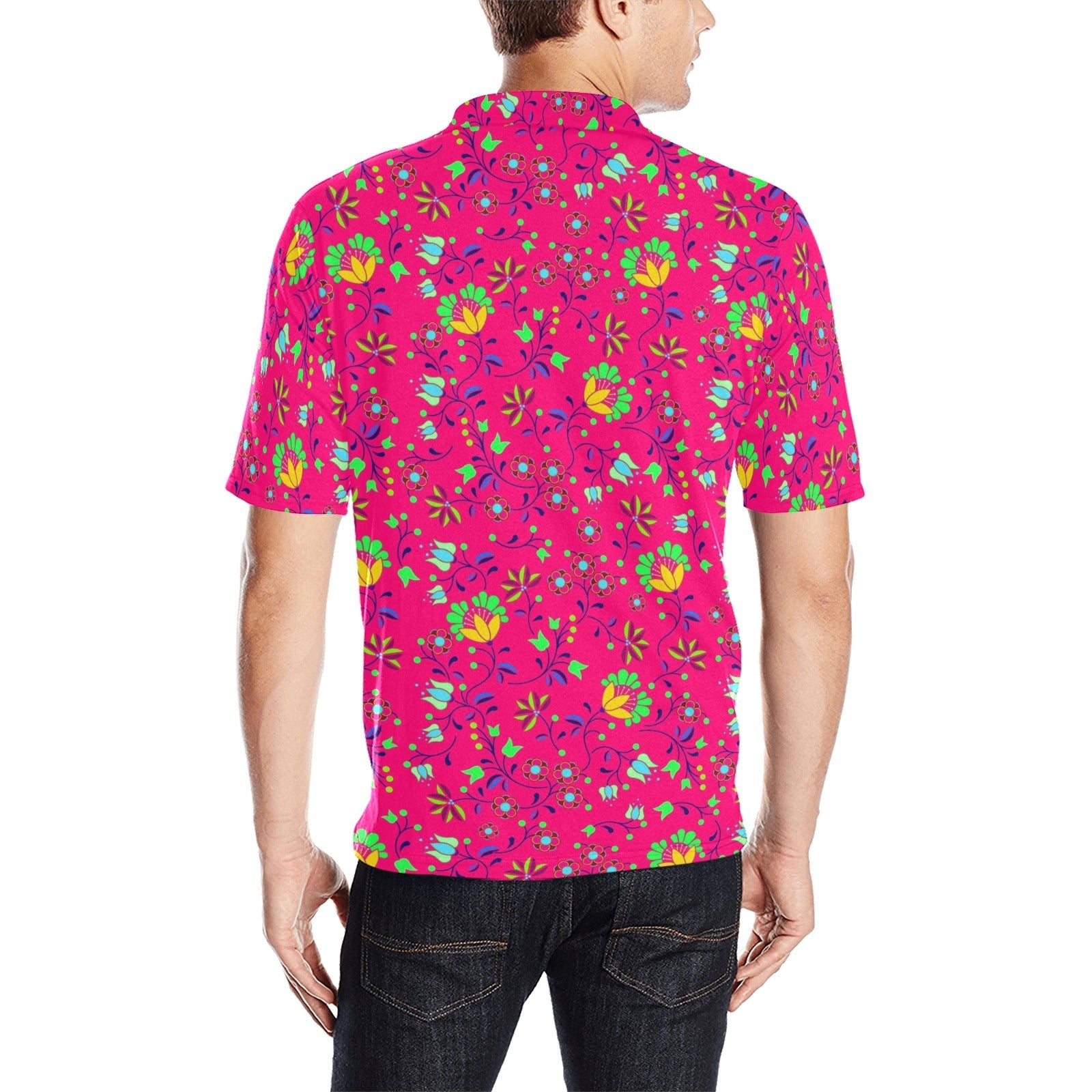 Fleur Indigine Rouge Men's All Over Print Polo Shirt (Model T55) Men's Polo Shirt (Model T55) e-joyer 