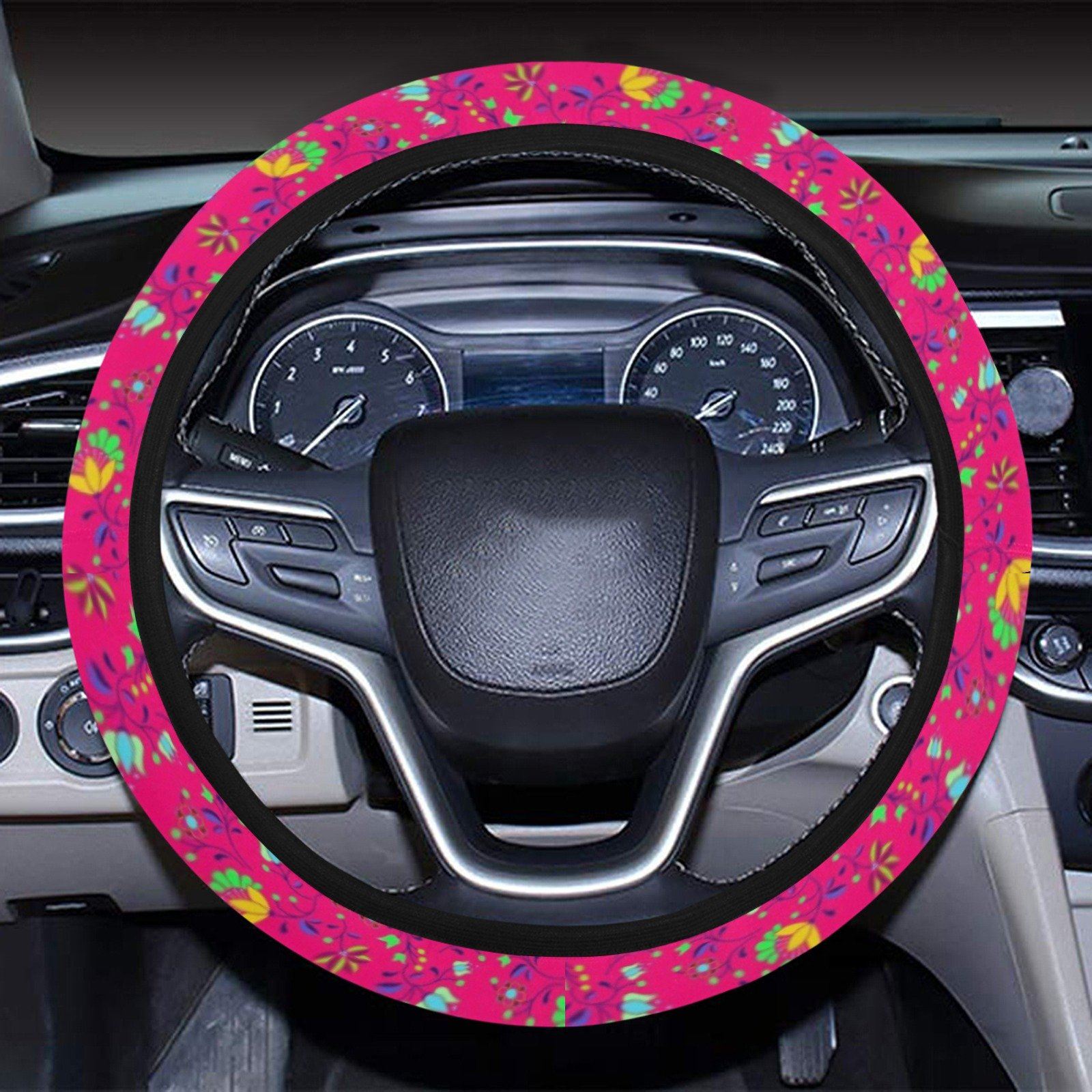 Fleur Indigine Rouge Steering Wheel Cover with Elastic Edge Steering Wheel Cover with Elastic Edge e-joyer 