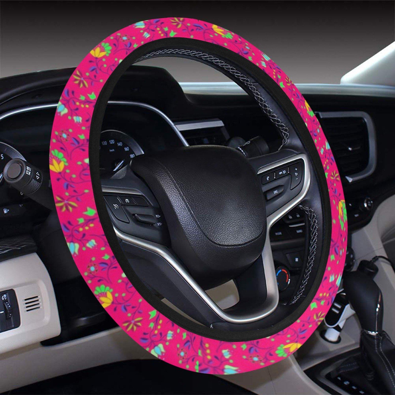 Fleur Indigine Rouge Steering Wheel Cover with Elastic Edge Steering Wheel Cover with Elastic Edge e-joyer 