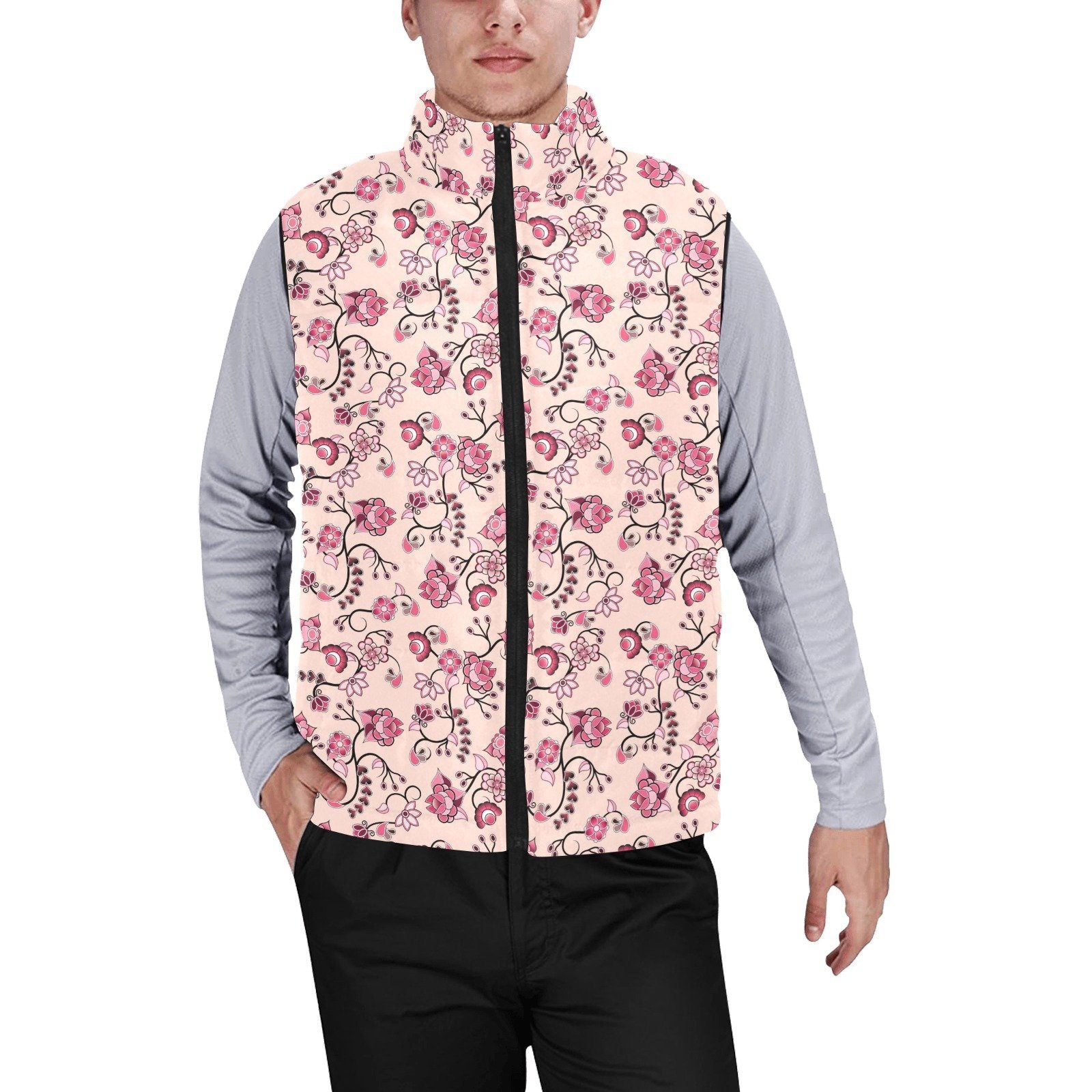 Floral Amour Men's Padded Vest Jacket (Model H44) Men's Padded Vest Jacket (H44) e-joyer 
