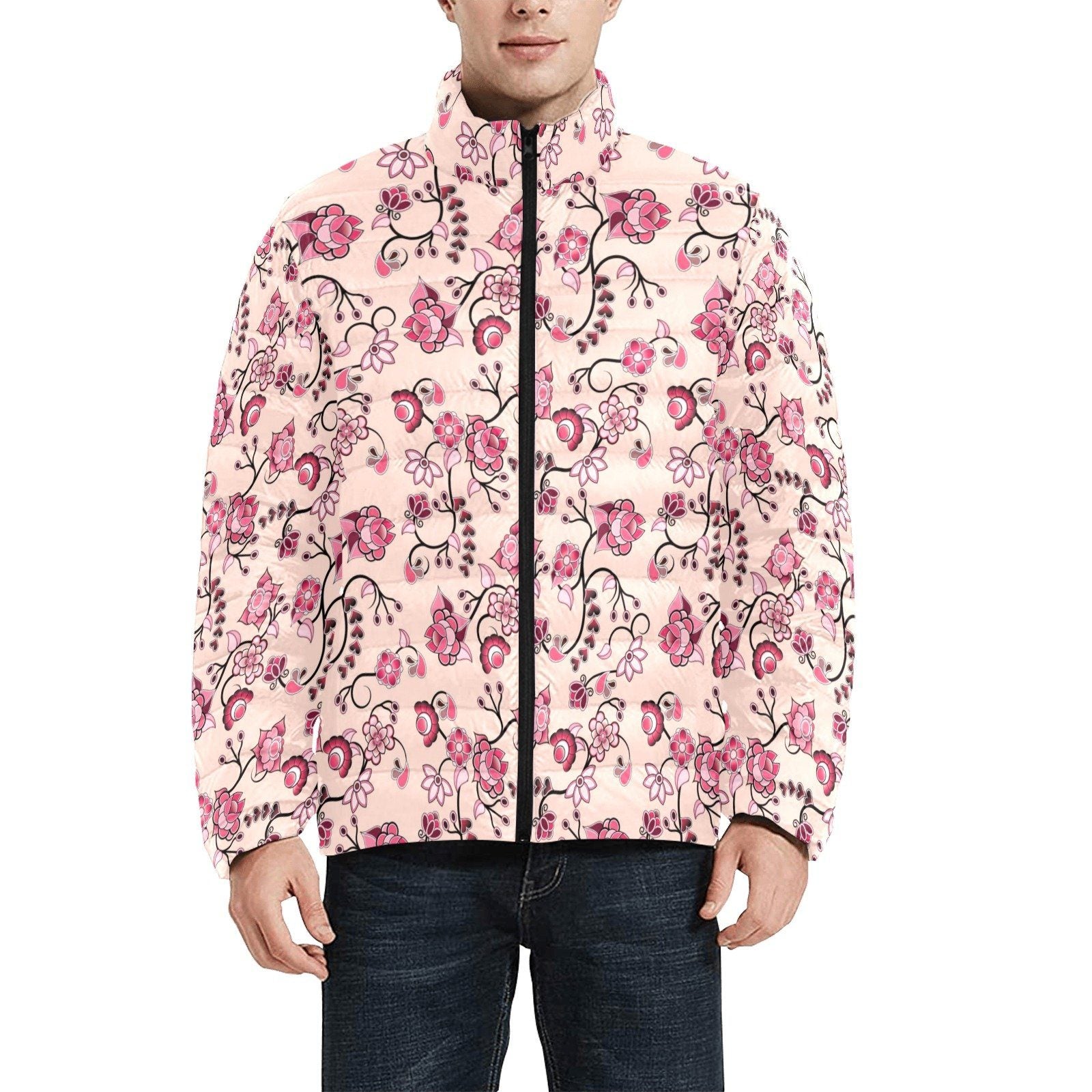 Floral Amour Unisex Stand Collar Padded Jacket Men's Stand Collar Padded Jacket (H41) e-joyer 