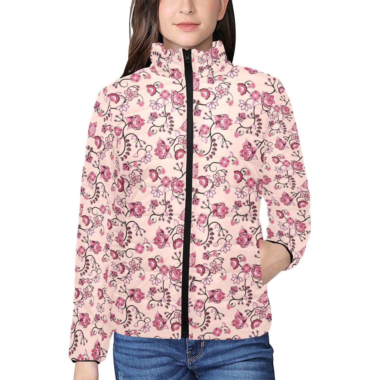 Floral Amour Women's Stand Collar Padded Jacket (Model H41) jacket e-joyer 