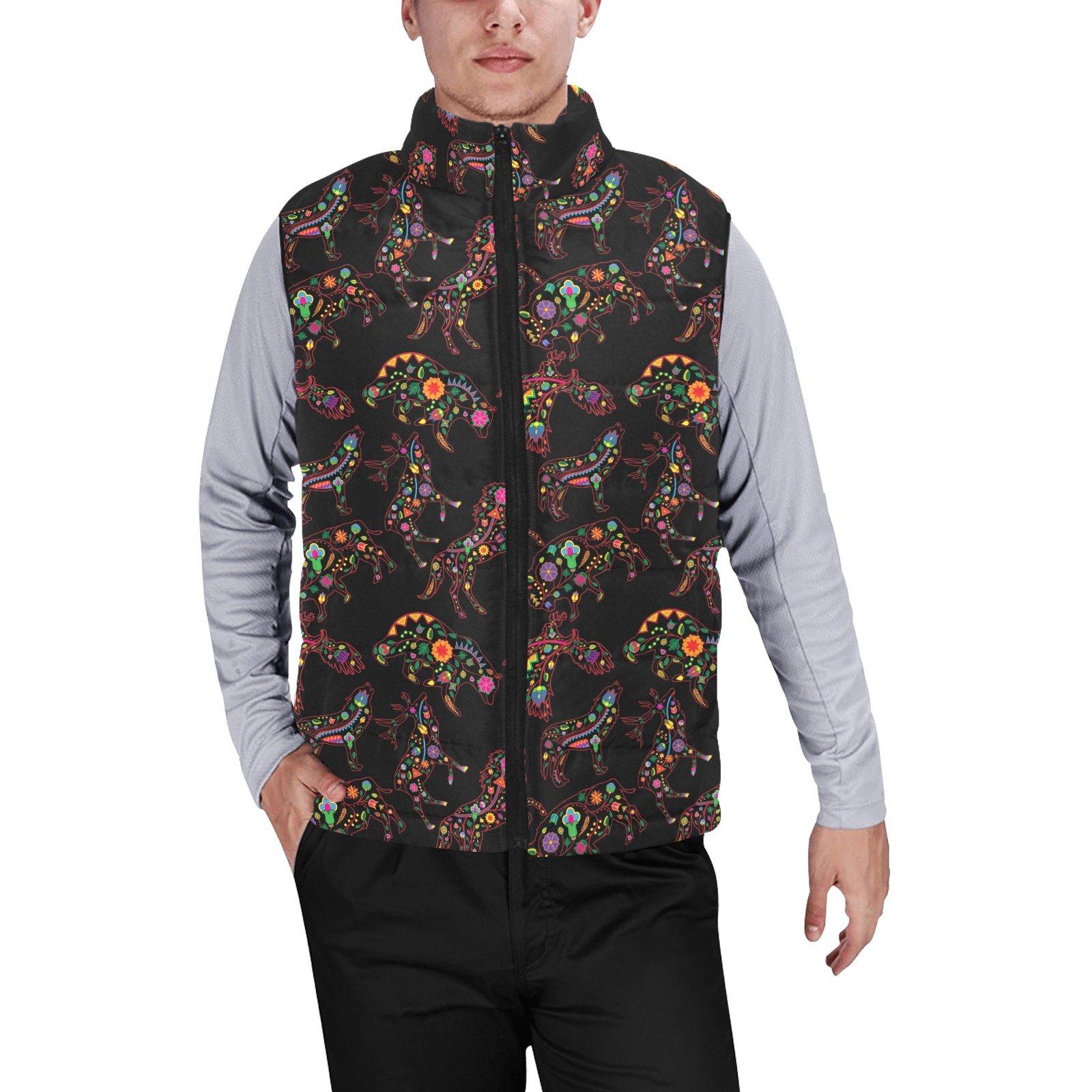Floral Animals Men's Padded Vest Jacket (Model H44) Men's Padded Vest Jacket (H44) e-joyer 