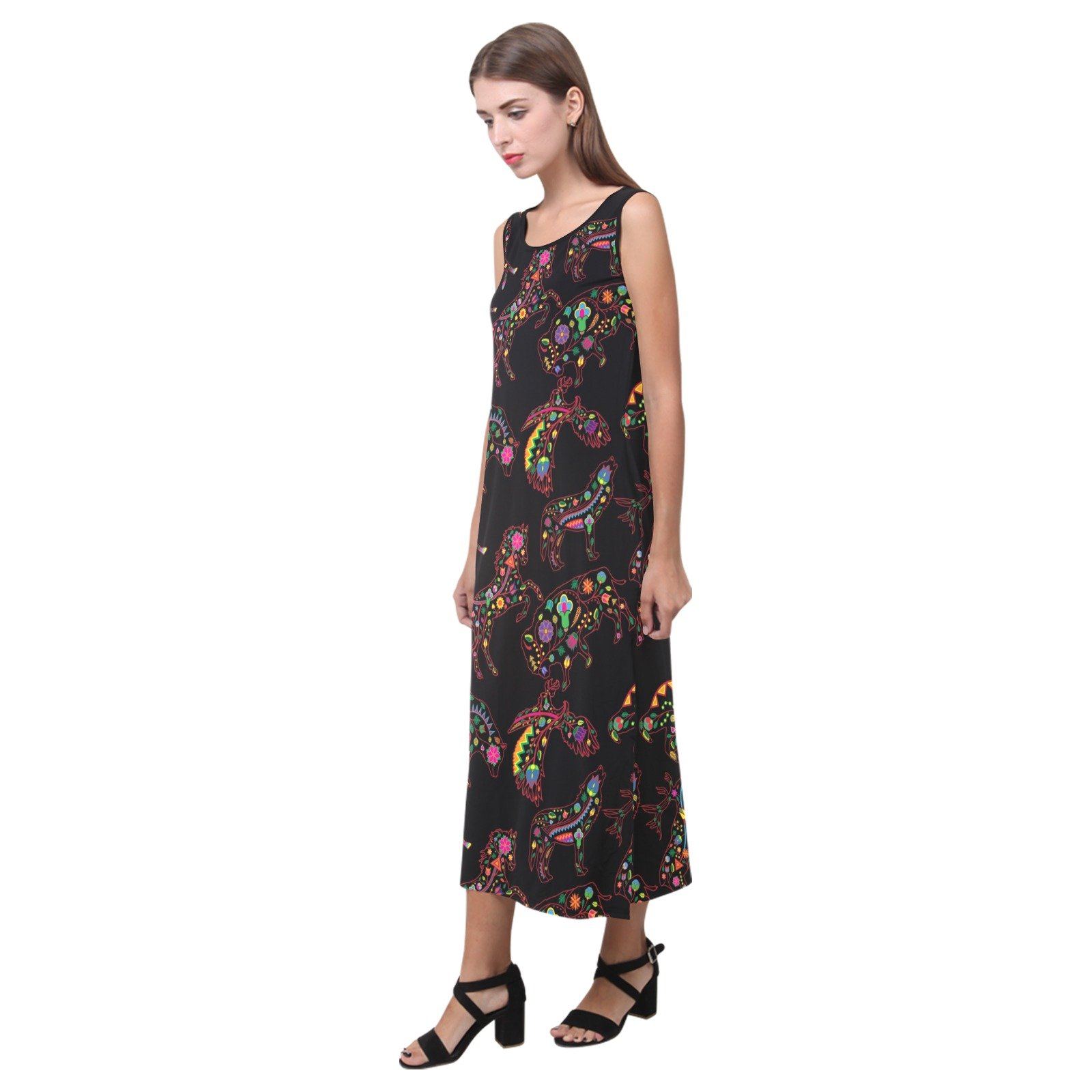 Floral Animals Phaedra Sleeveless Open Fork Long Dress (Model D08) dress e-joyer 