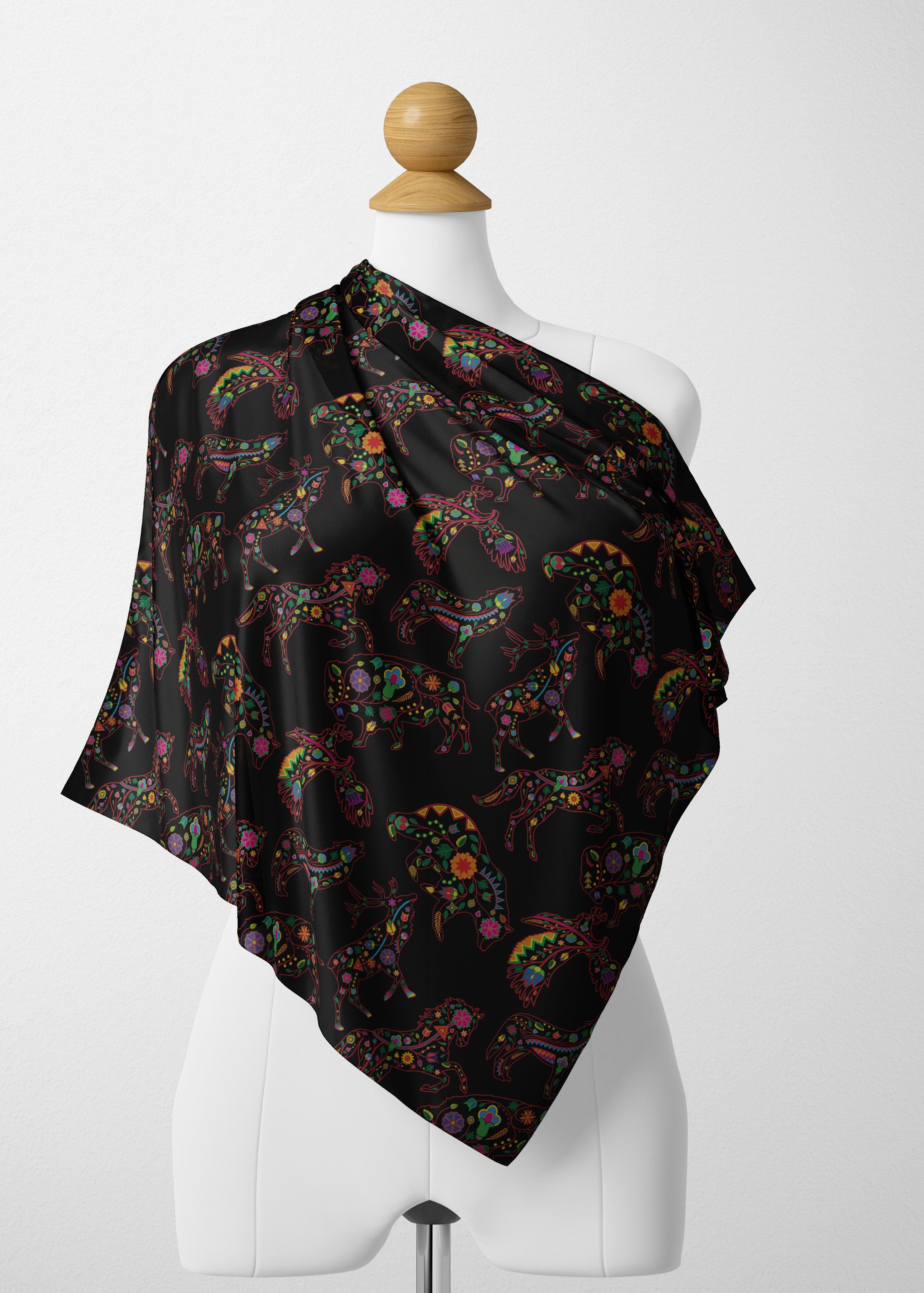 Floral Animals Satin Shawl Scarf 49 Dzine 