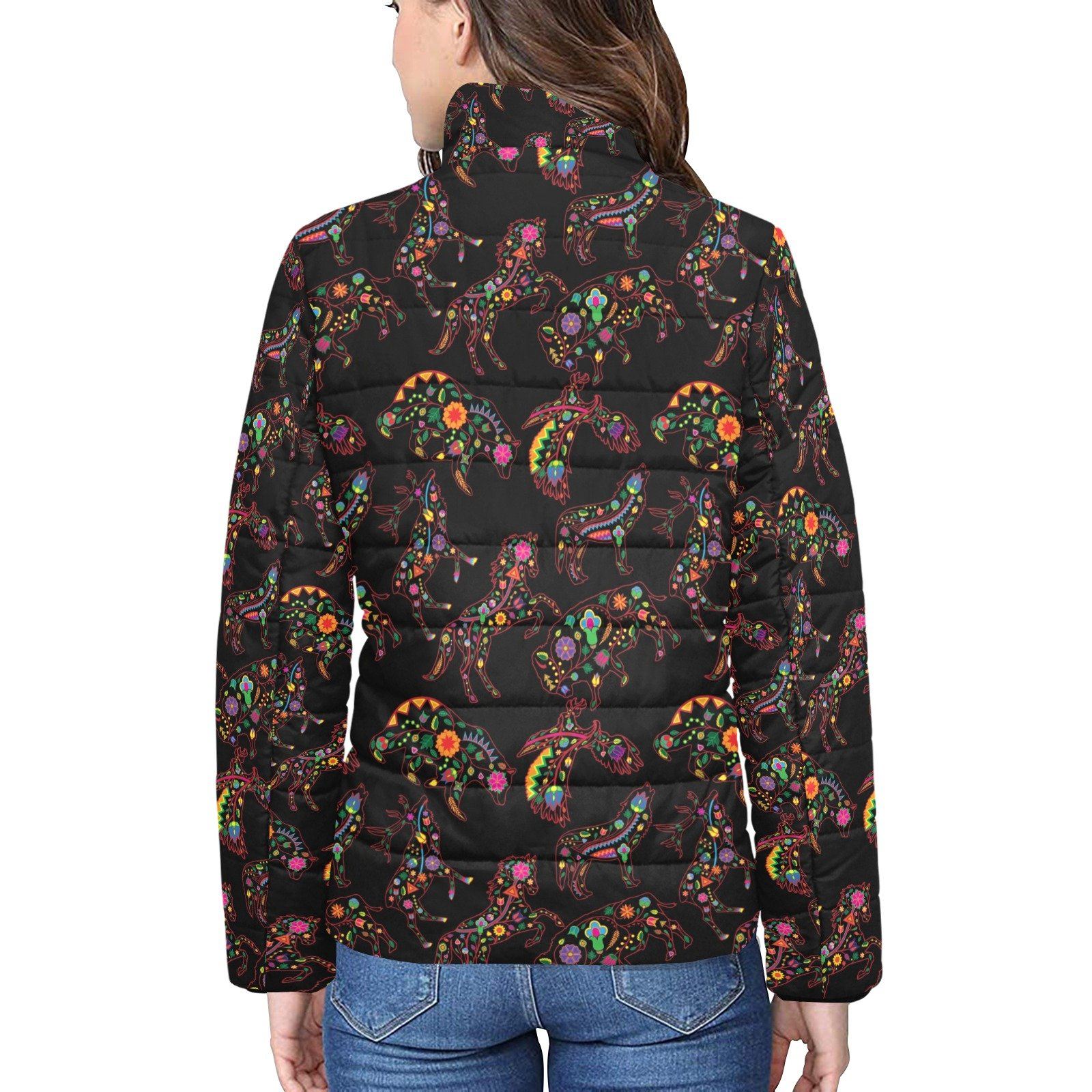 Floral Animals Women's Stand Collar Padded Jacket (Model H41) jacket e-joyer 
