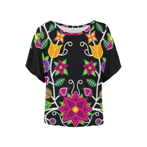 Floral Beadwork-01 Women's Batwing-Sleeved Blouse T shirt (Model T44) Women's Batwing-Sleeved Blouse T shirt (T44) e-joyer 