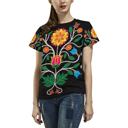 Floral Beadwork-03 All Over Print T-shirt for Women/Large Size (USA Size) (Model T40) All Over Print T-Shirt for Women/Large (T40) e-joyer 