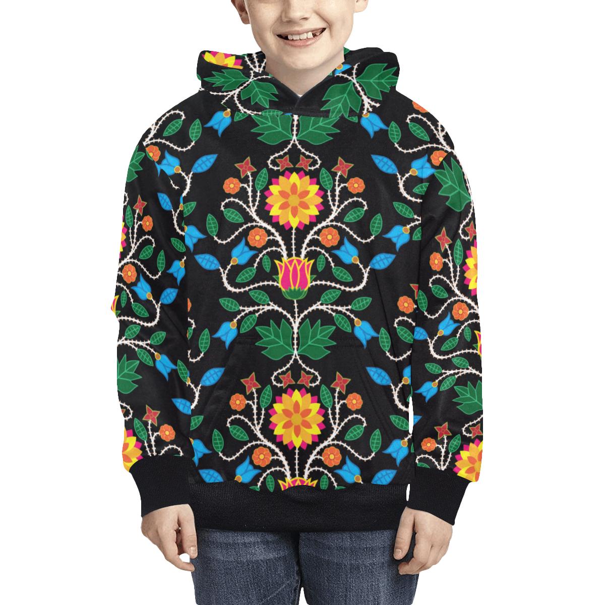 Floral Beadwork Four Clans Kids' All Over Print Hoodie (Model H38) Kids' AOP Hoodie (H38) e-joyer 