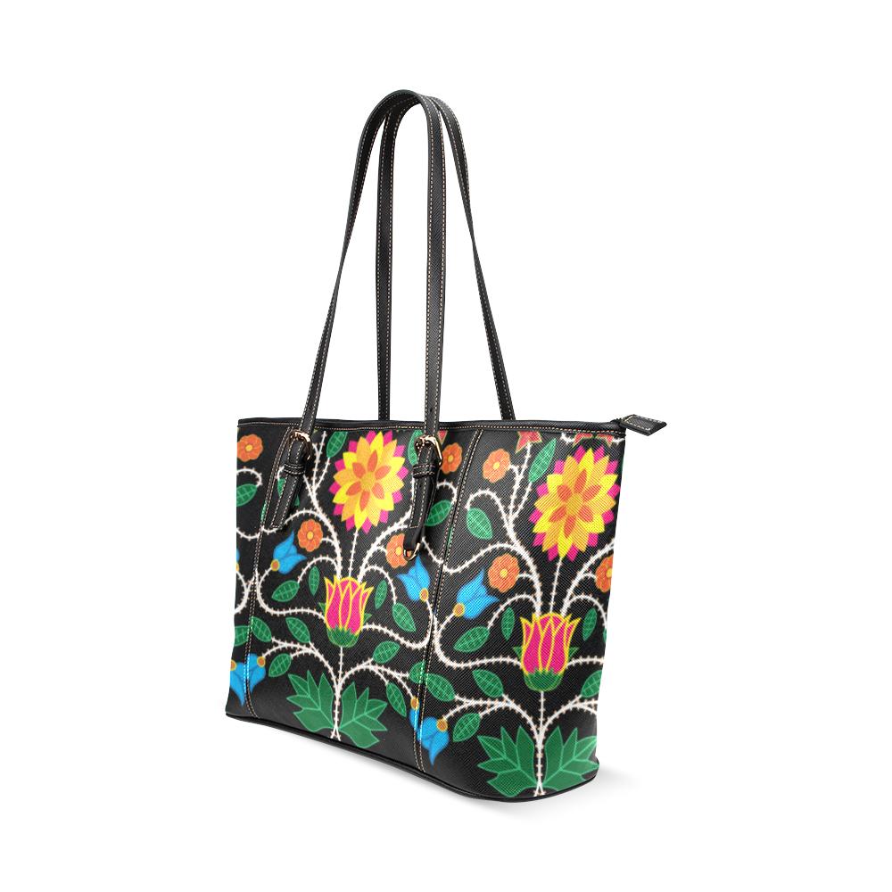 Floral Beadwork Four Clans Leather Tote Bag/Large (Model 1640) Leather Tote Bag (1640) e-joyer 