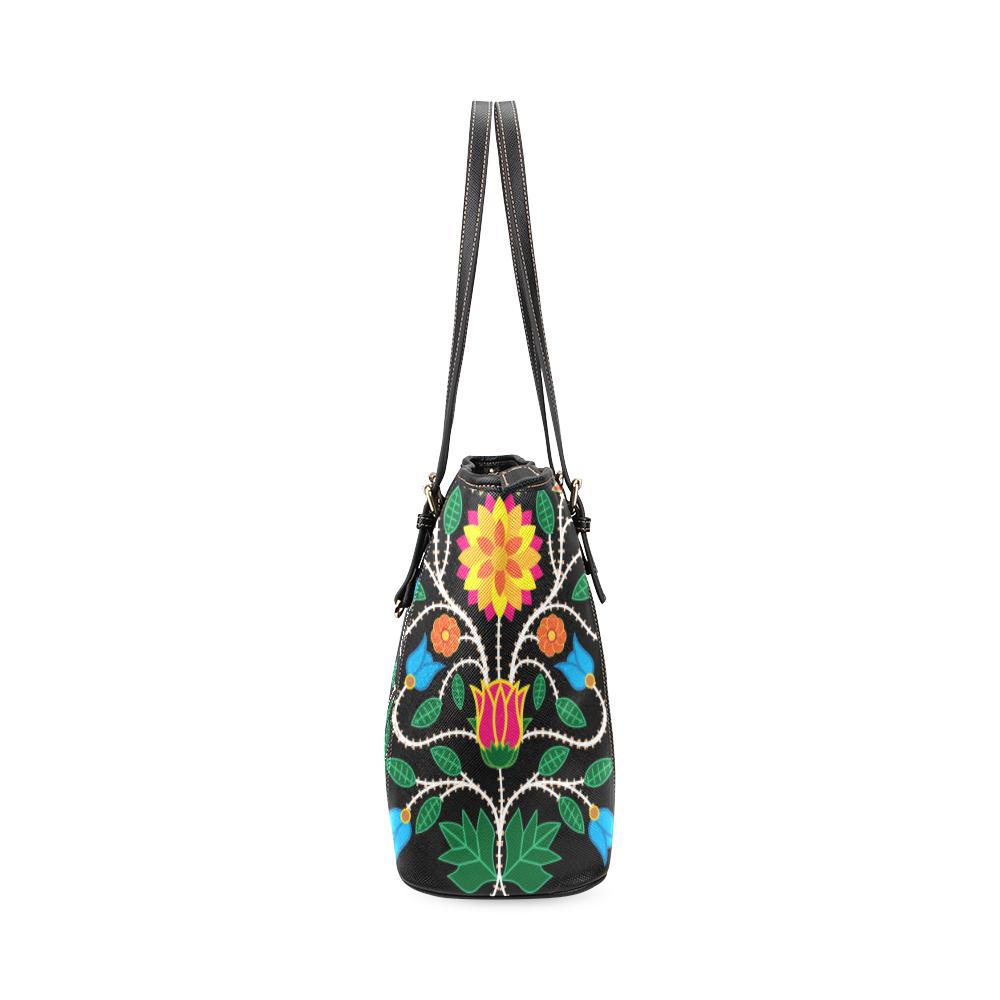 Floral Beadwork Four Clans Leather Tote Bag/Large (Model 1640) Leather Tote Bag (1640) e-joyer 