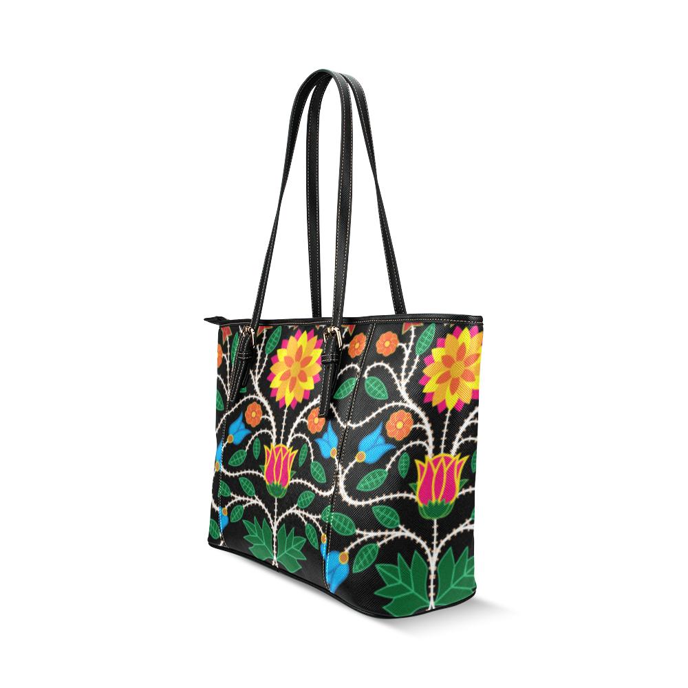 Floral Beadwork Four Clans Leather Tote Bag/Large (Model 1640) Leather Tote Bag (1640) e-joyer 