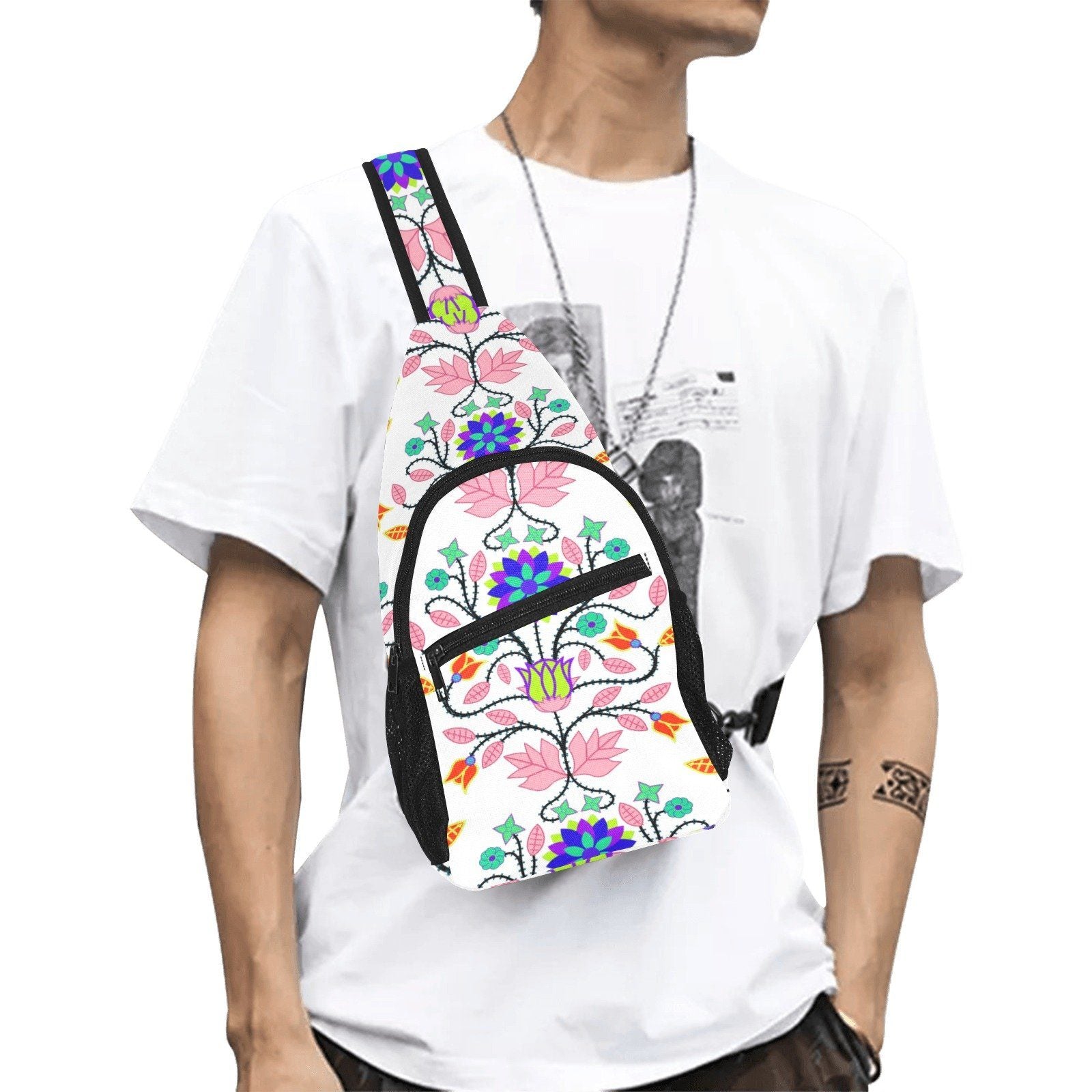 Floral Beadwork Four Clans White All Over Print Chest Bag (Model 1719) All Over Print Chest Bag (1719) e-joyer 