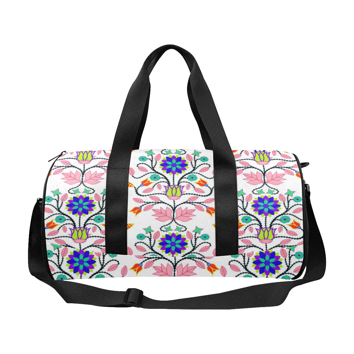 Floral Beadwork Four Clans White Duffle Bag (Model 1679) Duffle Bag (1679) e-joyer 