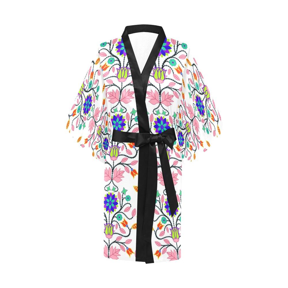 Floral Beadwork Four Clans White Kimono Robe Artsadd 