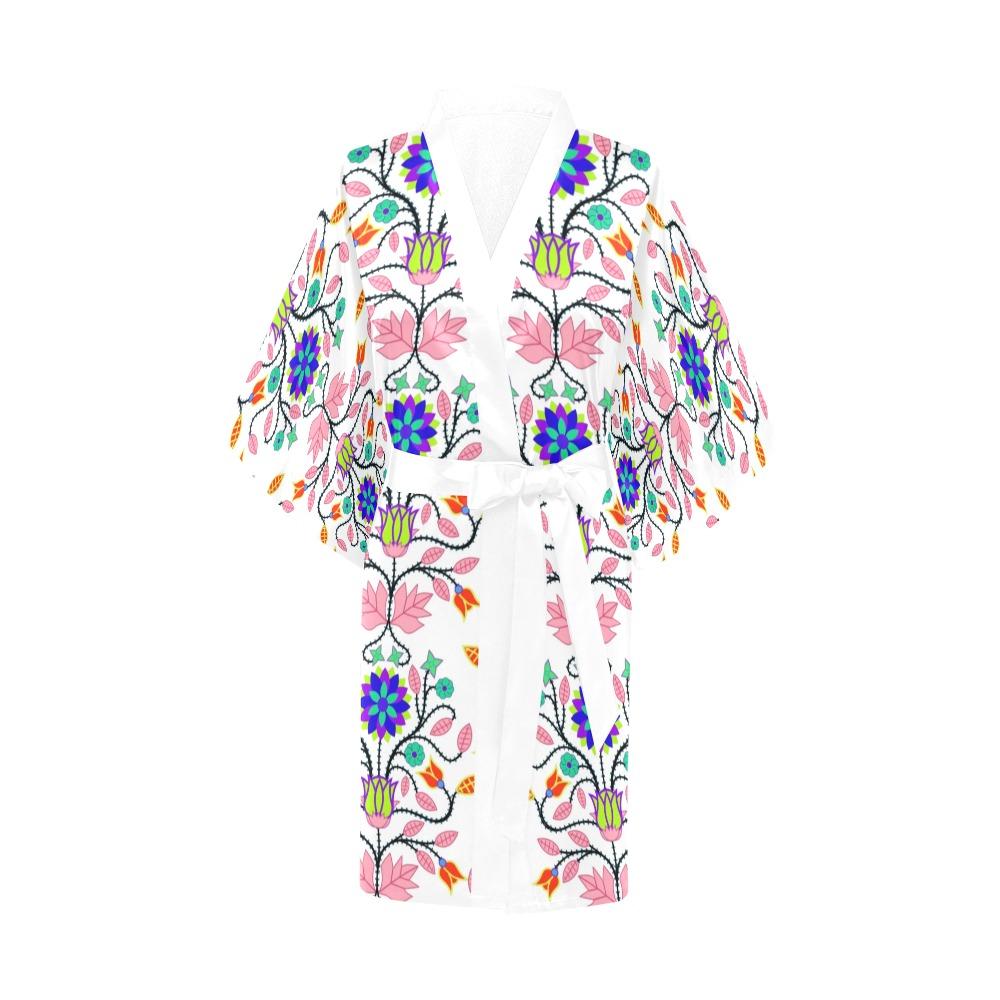 Floral Beadwork Four Clans White Kimono Robe Artsadd 