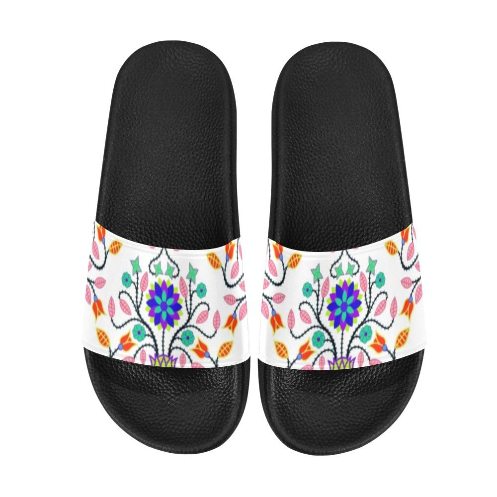 Floral Beadwork Four Clans White Men's Slide Sandals (Model 057) Men's Slide Sandals (057) e-joyer 