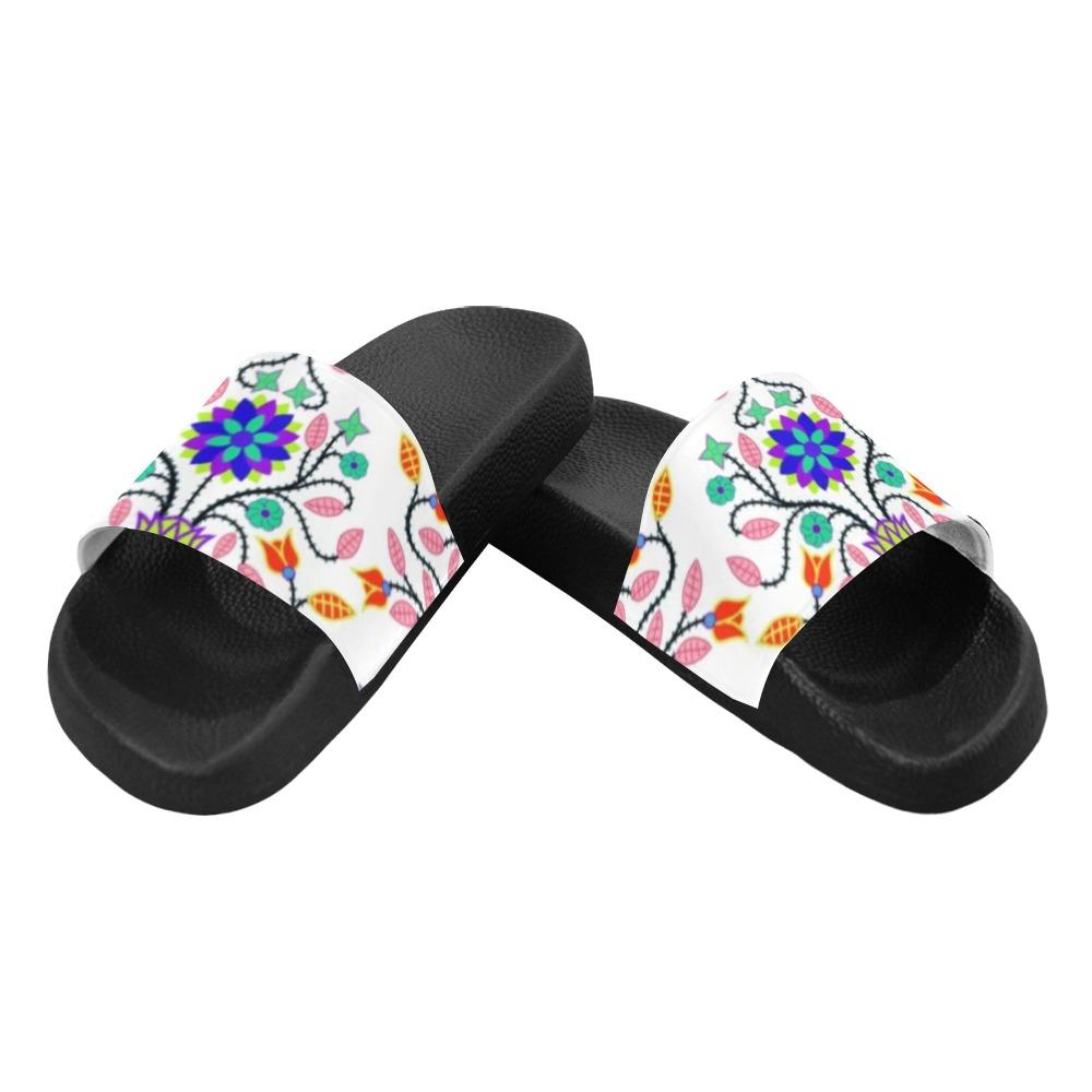 Floral Beadwork Four Clans White Men's Slide Sandals (Model 057) Men's Slide Sandals (057) e-joyer 