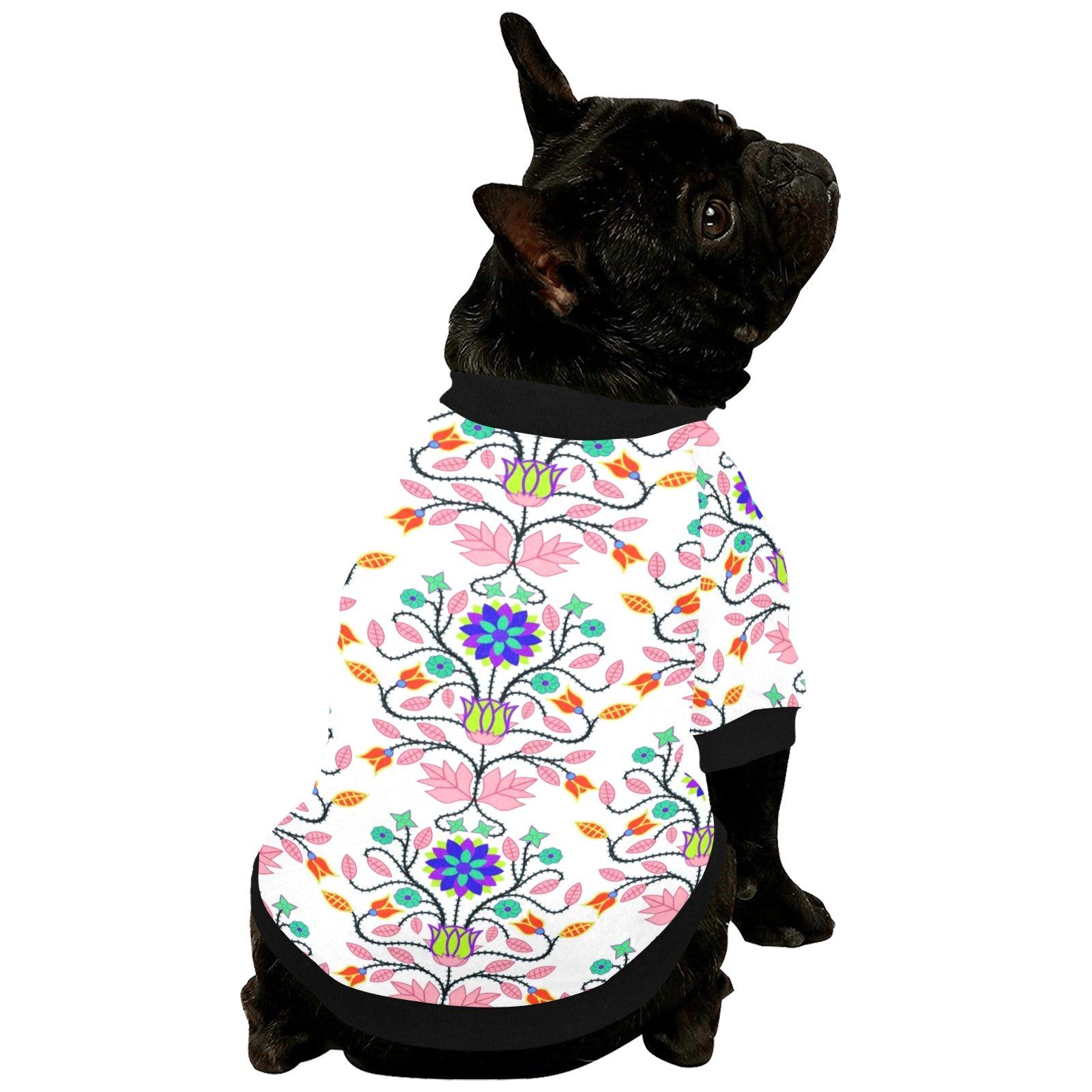 Floral Beadwork Four Clans White Pet Dog Round Neck Shirt Pet Dog Round Neck Shirt e-joyer 