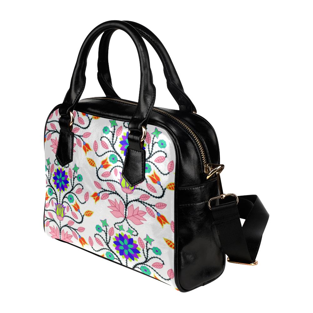 Floral Beadwork Four Clans White Shoulder Handbag (Model 1634) Shoulder Handbags (1634) e-joyer 