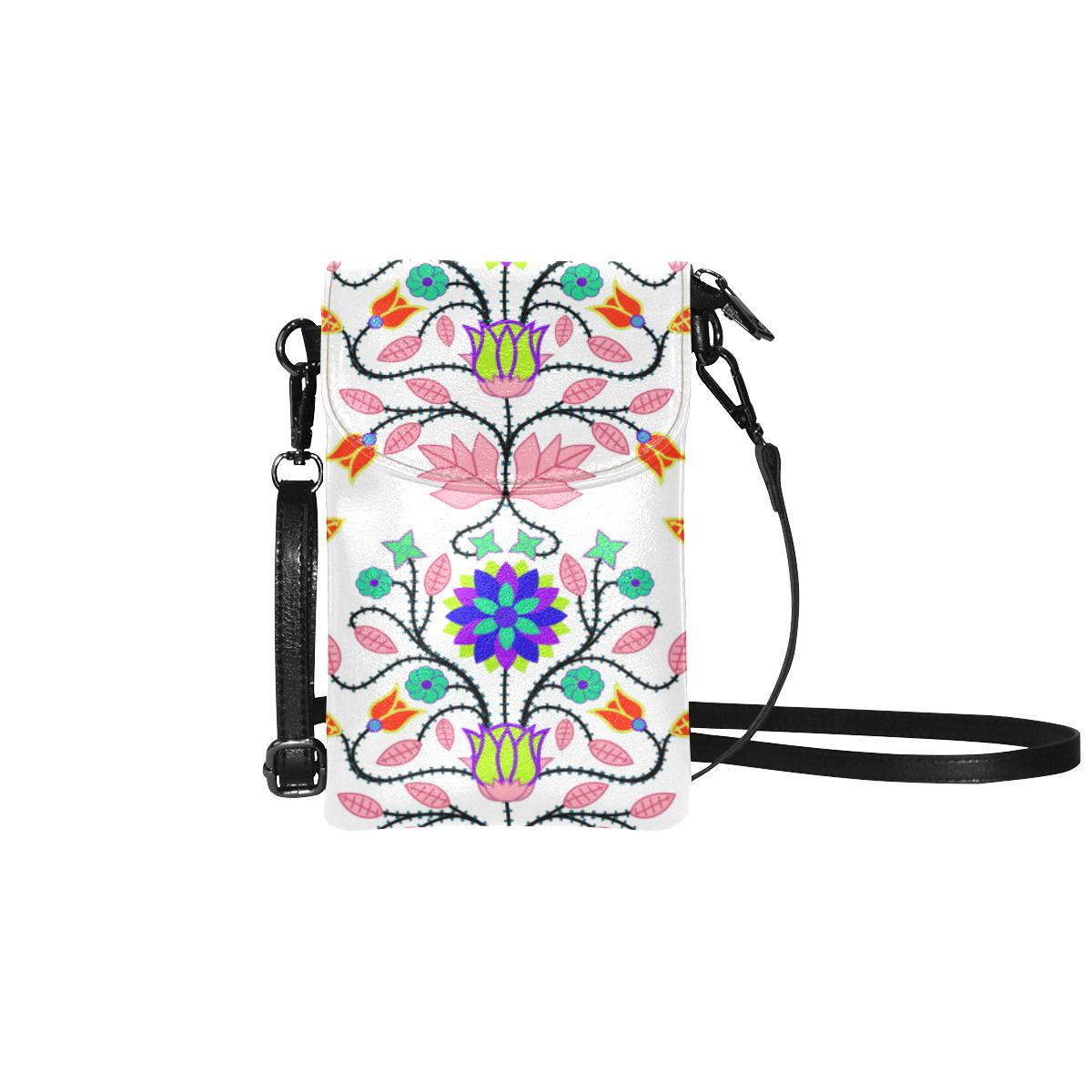 Floral Beadwork Four Clans White Small Cell Phone Purse (Model 1711) Small Cell Phone Purse (1711) e-joyer 
