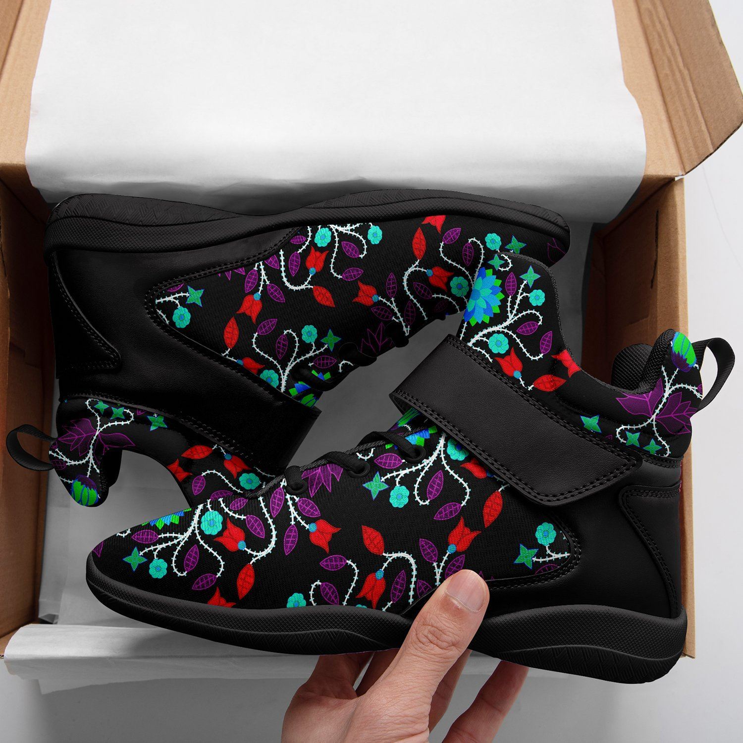 Floral Beadwork Four Clans Winter Ipottaa Basketball / Sport High Top Shoes - Black Sole 49 Dzine 
