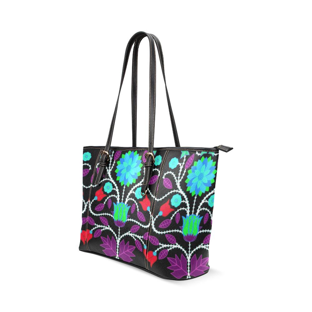 Floral Beadwork Four Clans Winter Leather Tote Bag/Large (Model 1640) Leather Tote Bag (1640) e-joyer 