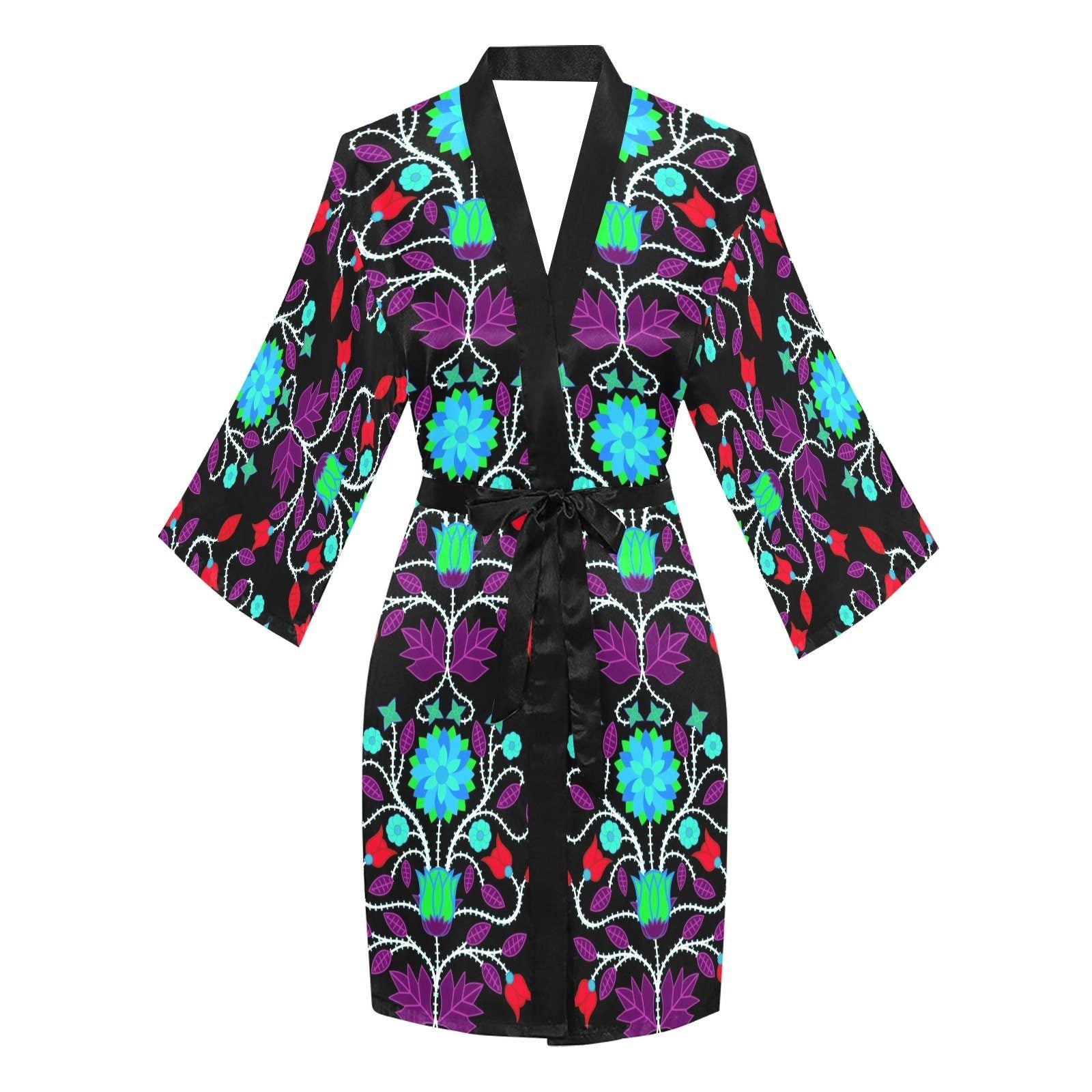 Floral Beadwork Four Clans Winter Long Sleeve Kimono Robe Long Sleeve Kimono Robe e-joyer 