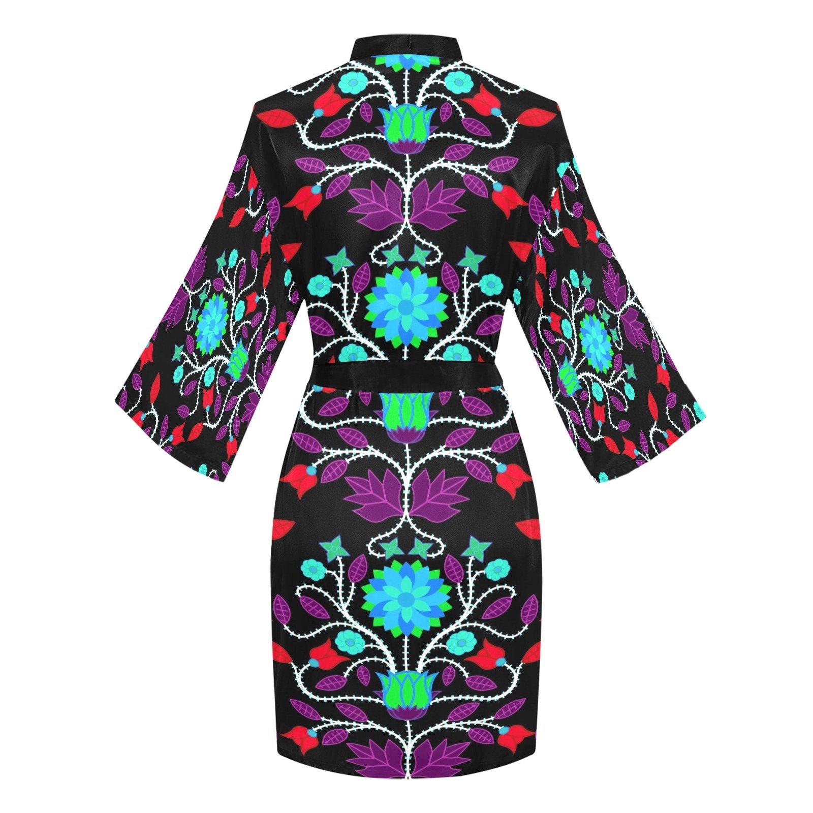 Floral Beadwork Four Clans Winter Long Sleeve Kimono Robe Long Sleeve Kimono Robe e-joyer 