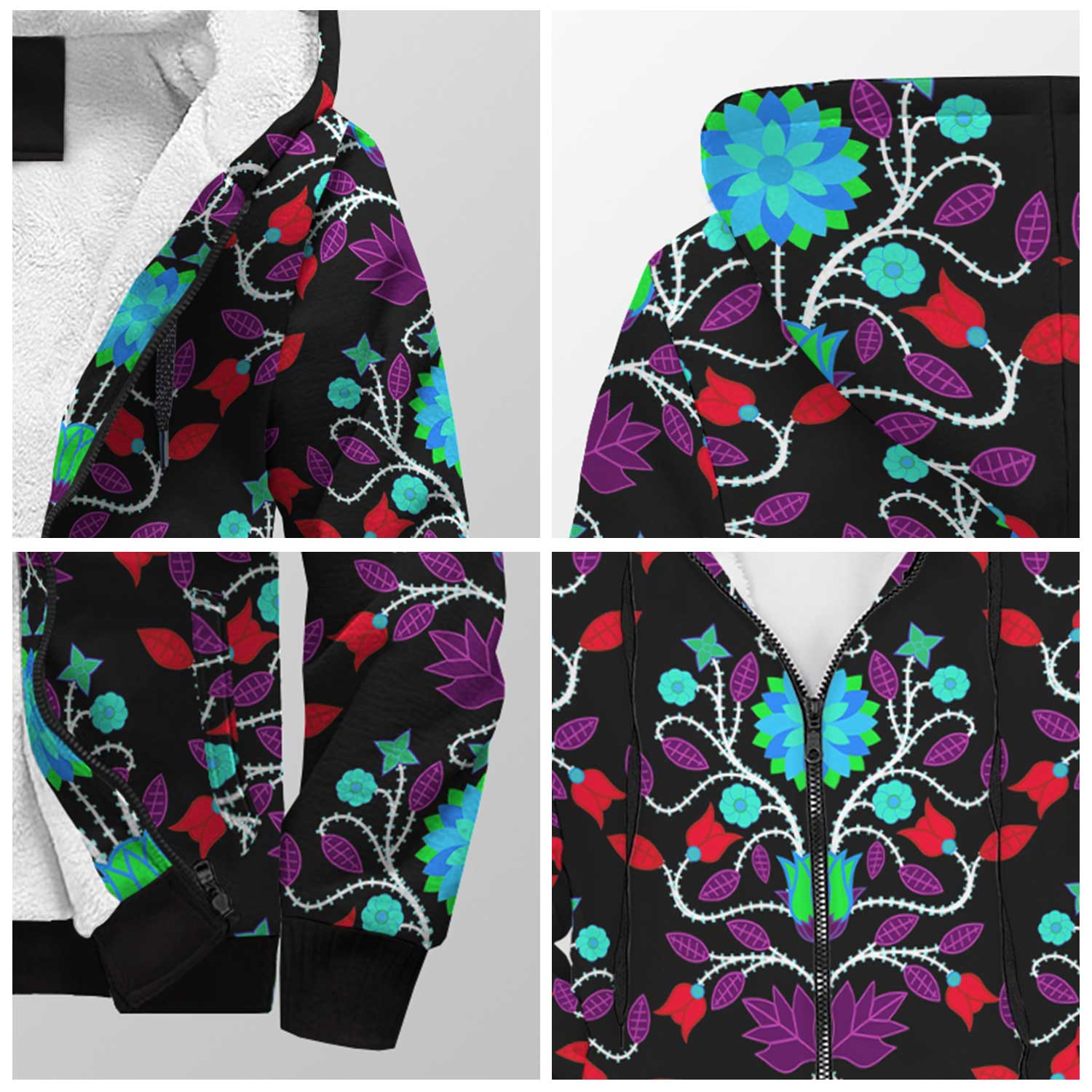 Floral Beadwork Four Clans Winter Sherpa Hoodie 49 Dzine 