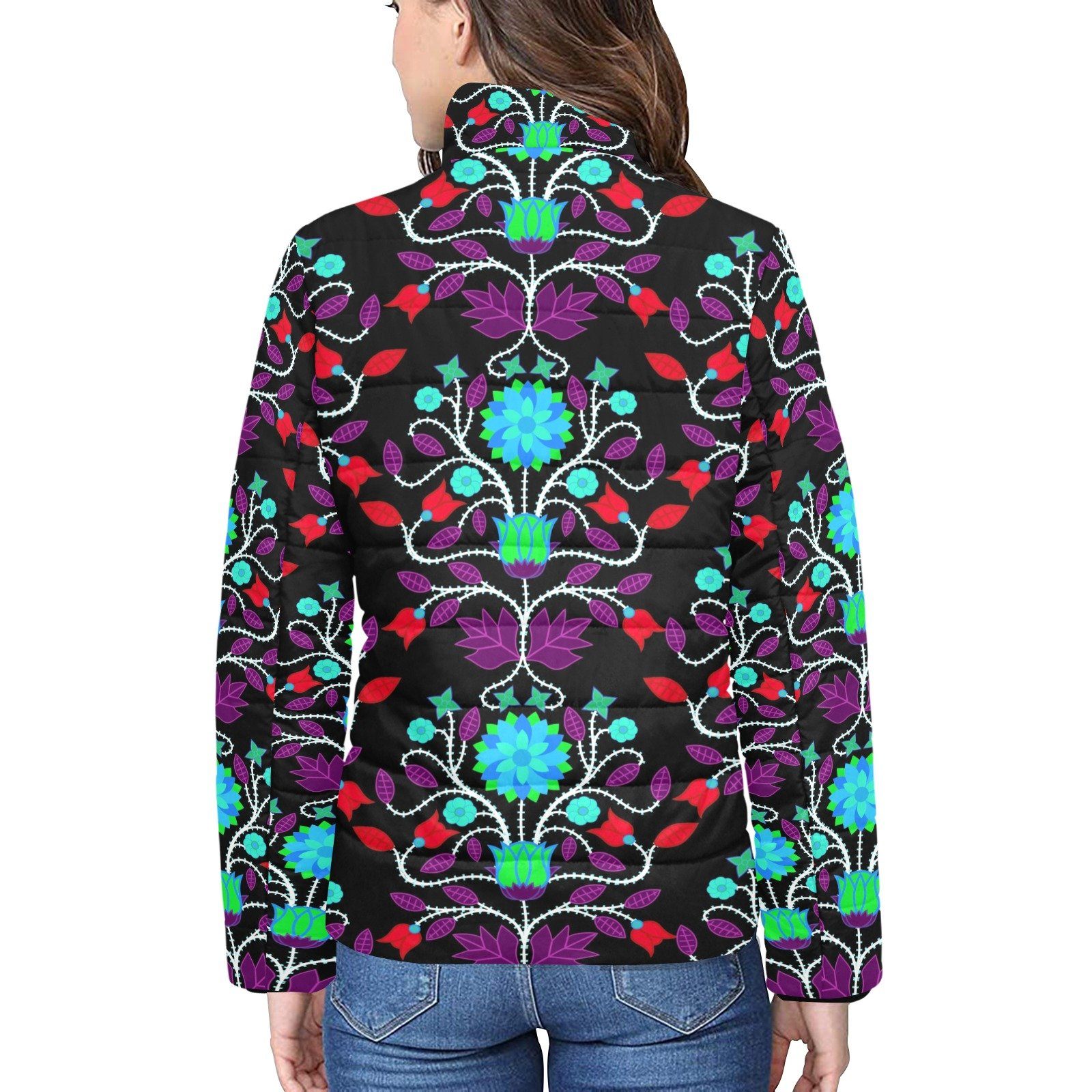 Floral Beadwork Four Clans Winter Women's Stand Collar Padded Jacket (Model H41) jacket e-joyer 