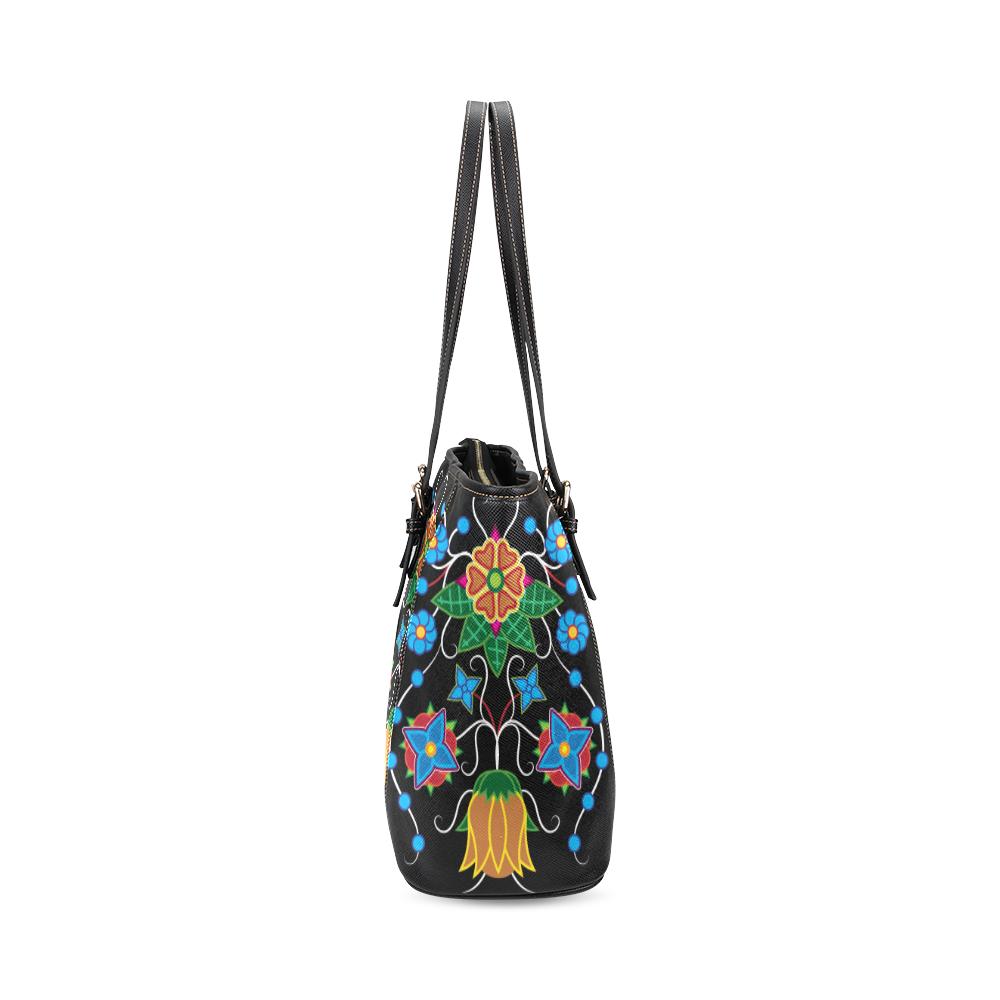 Floral Beadwork Four Mothers Leather Tote Bag/Large (Model 1640) Leather Tote Bag (1640) e-joyer 