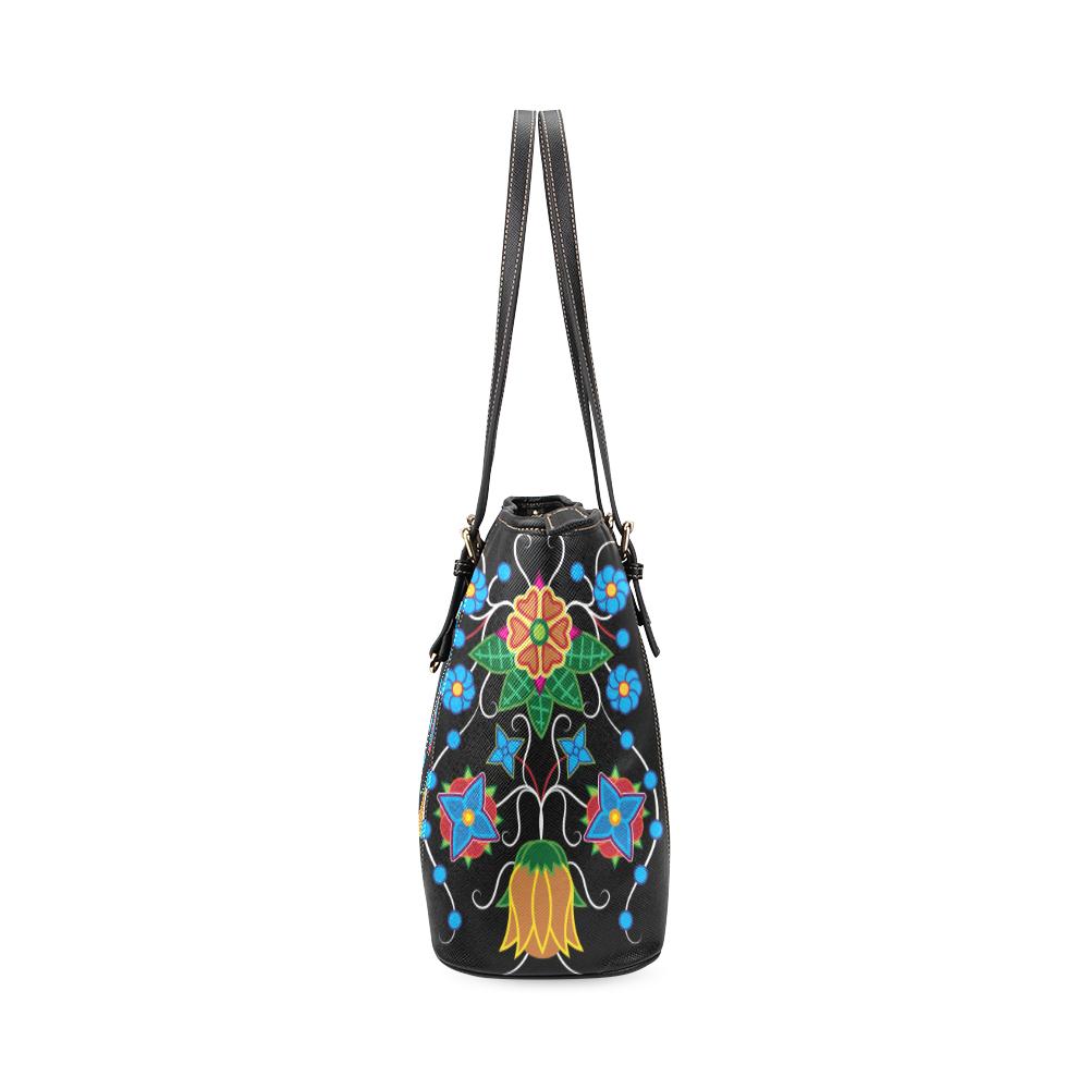 Floral Beadwork Four Mothers Leather Tote Bag/Large (Model 1640) Leather Tote Bag (1640) e-joyer 