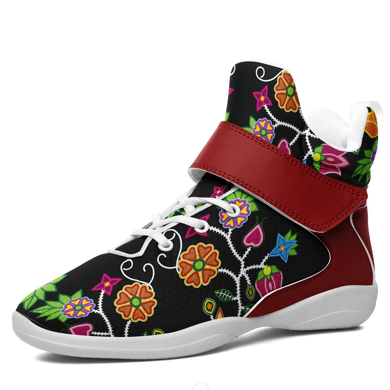 Floral Beadwork Ipottaa Basketball / Sport High Top Shoes - White Sole 49 Dzine US Men 7 / EUR 40 White Sole with Dark Red Strap 