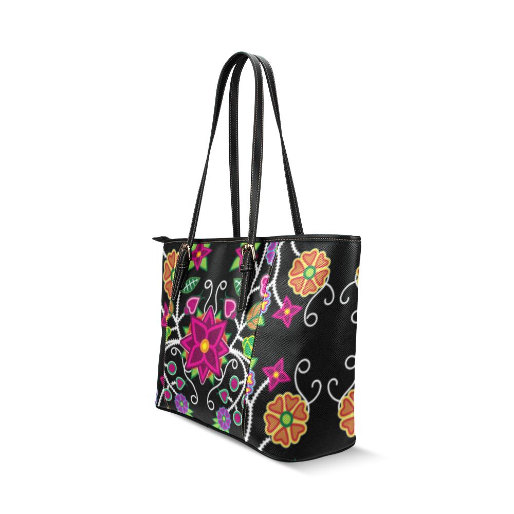 Floral Beadwork Leather Tote Bag/Large (Model 1640) Leather Tote Bag (1640) e-joyer 