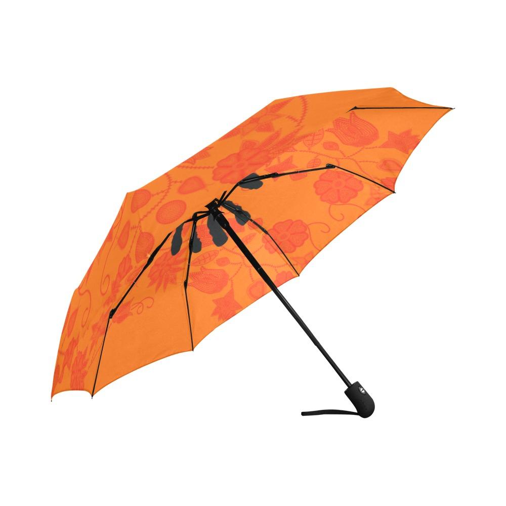 Floral Beadwork Real Orange A feather for each Auto-Foldable Umbrella (Model U04) Auto-Foldable Umbrella e-joyer 