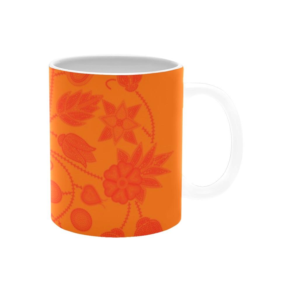Floral Beadwork Real Orange A feather for each White Mug(11OZ) White Mug e-joyer 
