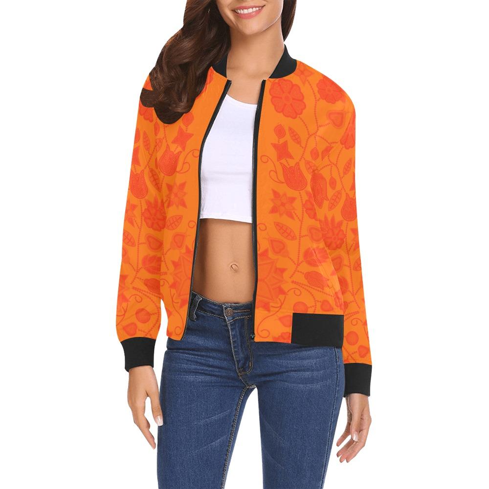 Floral Beadwork Real Orange All Over Print Bomber Jacket for Women (Model H19) All Over Print Bomber Jacket for Women (H19) e-joyer 