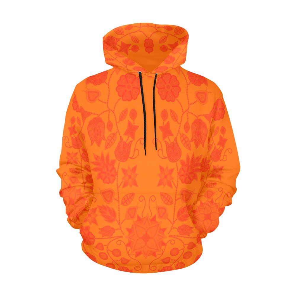 Floral Beadwork Real Orange All Over Print Hoodie for Women (USA Size) (Model H13) All Over Print Hoodie for Women (H13) e-joyer 