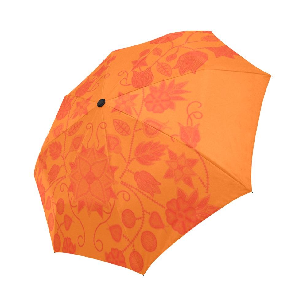 Floral Beadwork Real Orange Auto-Foldable Umbrella (Model U04) Auto-Foldable Umbrella e-joyer 