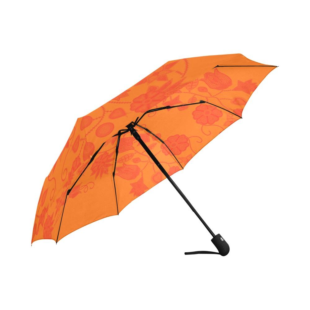 Floral Beadwork Real Orange Auto-Foldable Umbrella (Model U04) Auto-Foldable Umbrella e-joyer 