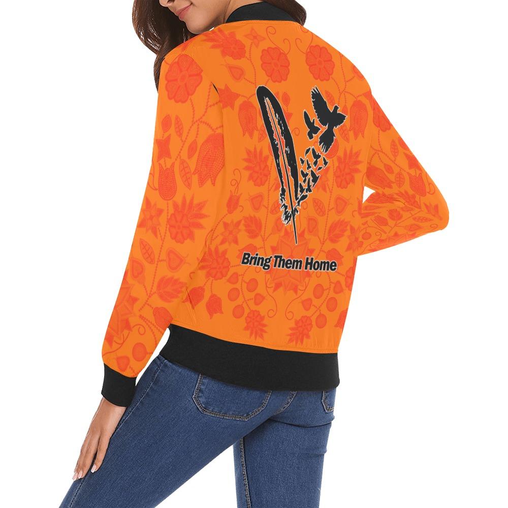 Floral Beadwork Real Orange Bring Them Home All Over Print Bomber Jacket for Women (Model H19) All Over Print Bomber Jacket for Women (H19) e-joyer 