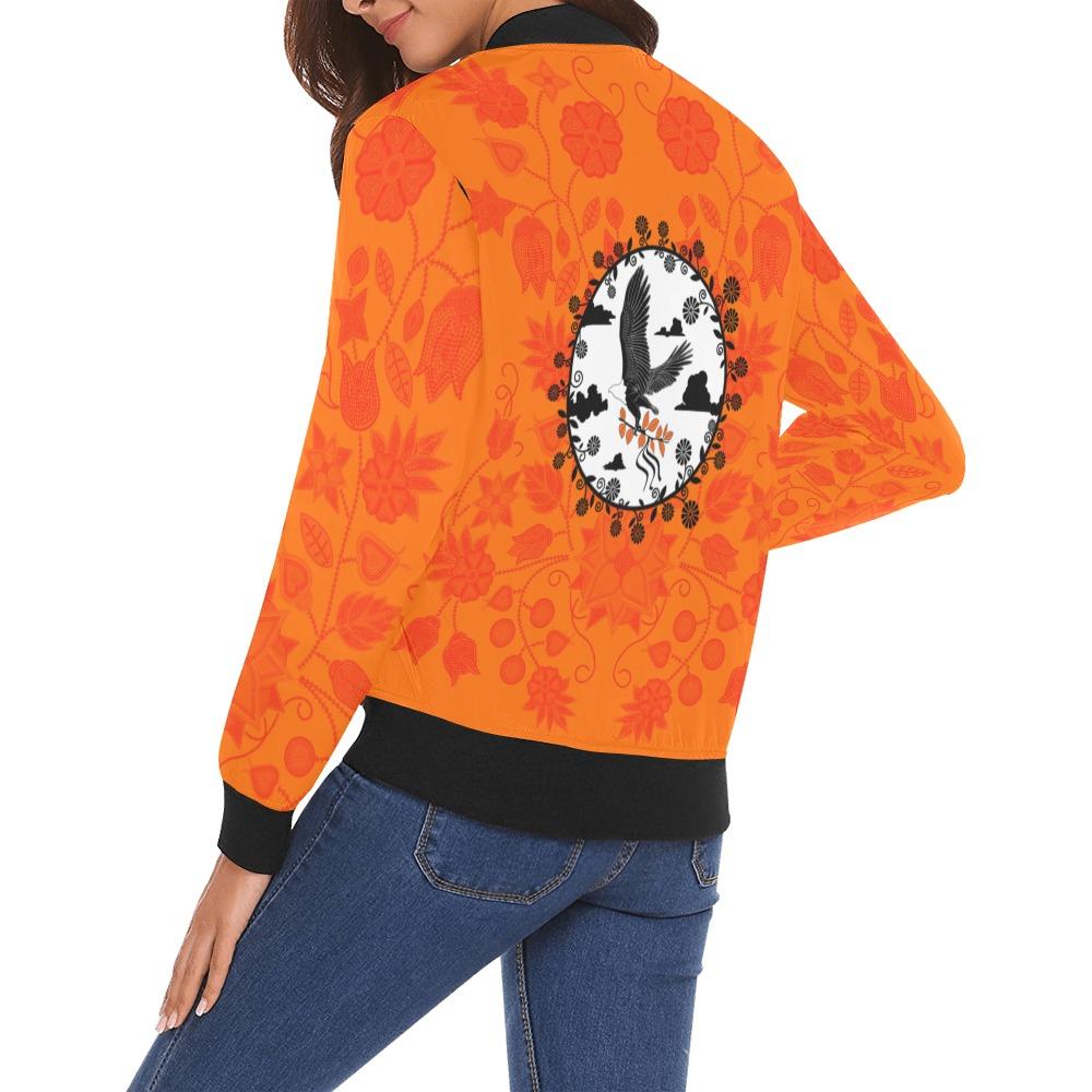 Floral Beadwork Real Orange Carrying Their Prayers All Over Print Bomber Jacket for Women (Model H19) All Over Print Bomber Jacket for Women (H19) e-joyer 