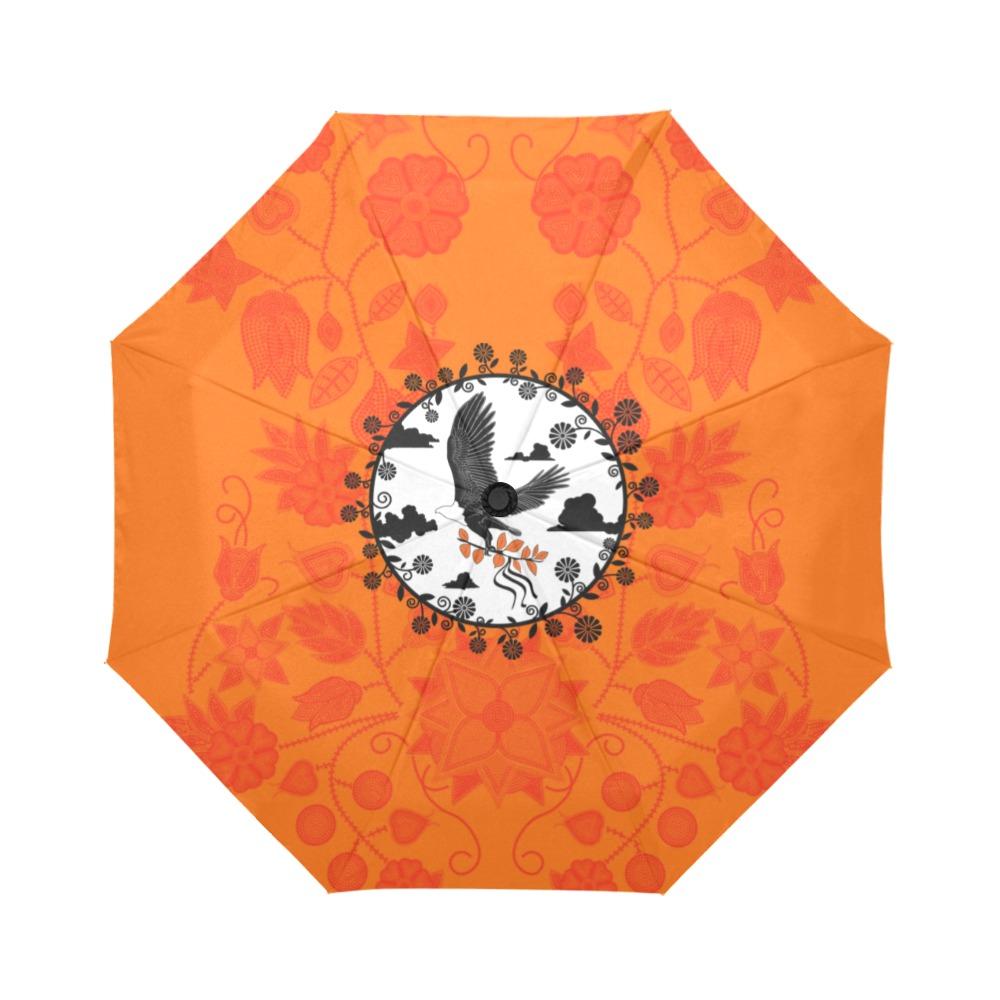 Floral Beadwork Real Orange Carrying Their Prayers Auto-Foldable Umbrella (Model U04) Auto-Foldable Umbrella e-joyer 