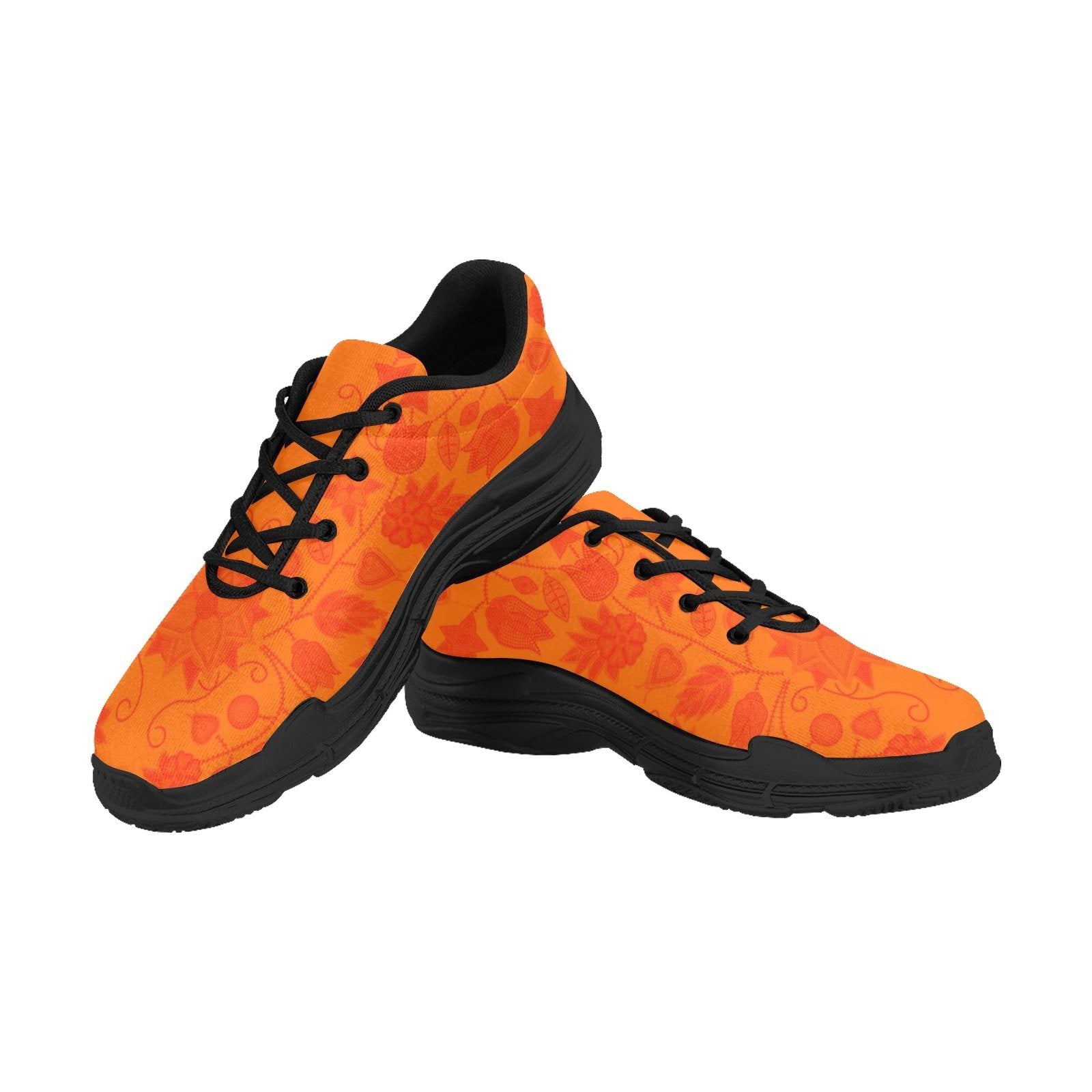 Floral Beadwork Real Orange Chunky Men's Running Shoes Artsadd US5 Black Sole 