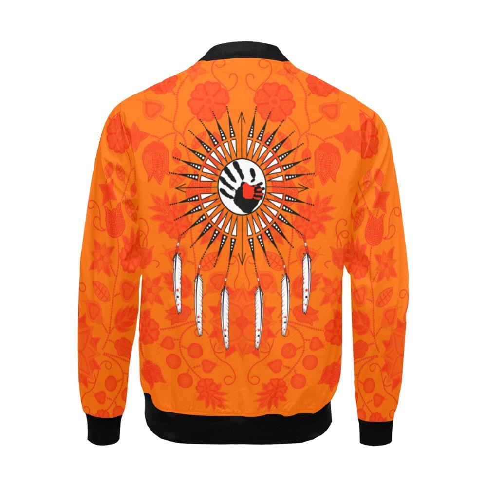 Floral Beadwork Real Orange Feather Directions All Over Print Bomber Jacket for Men (Model H19) All Over Print Bomber Jacket for Men (H19) e-joyer 